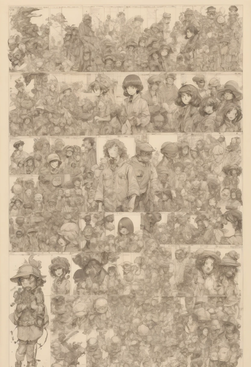 character design sheet by Satoshi Kon, best quality, masterpiece, Representative work, official art, Professional, Ultra intricate detailed, 8k