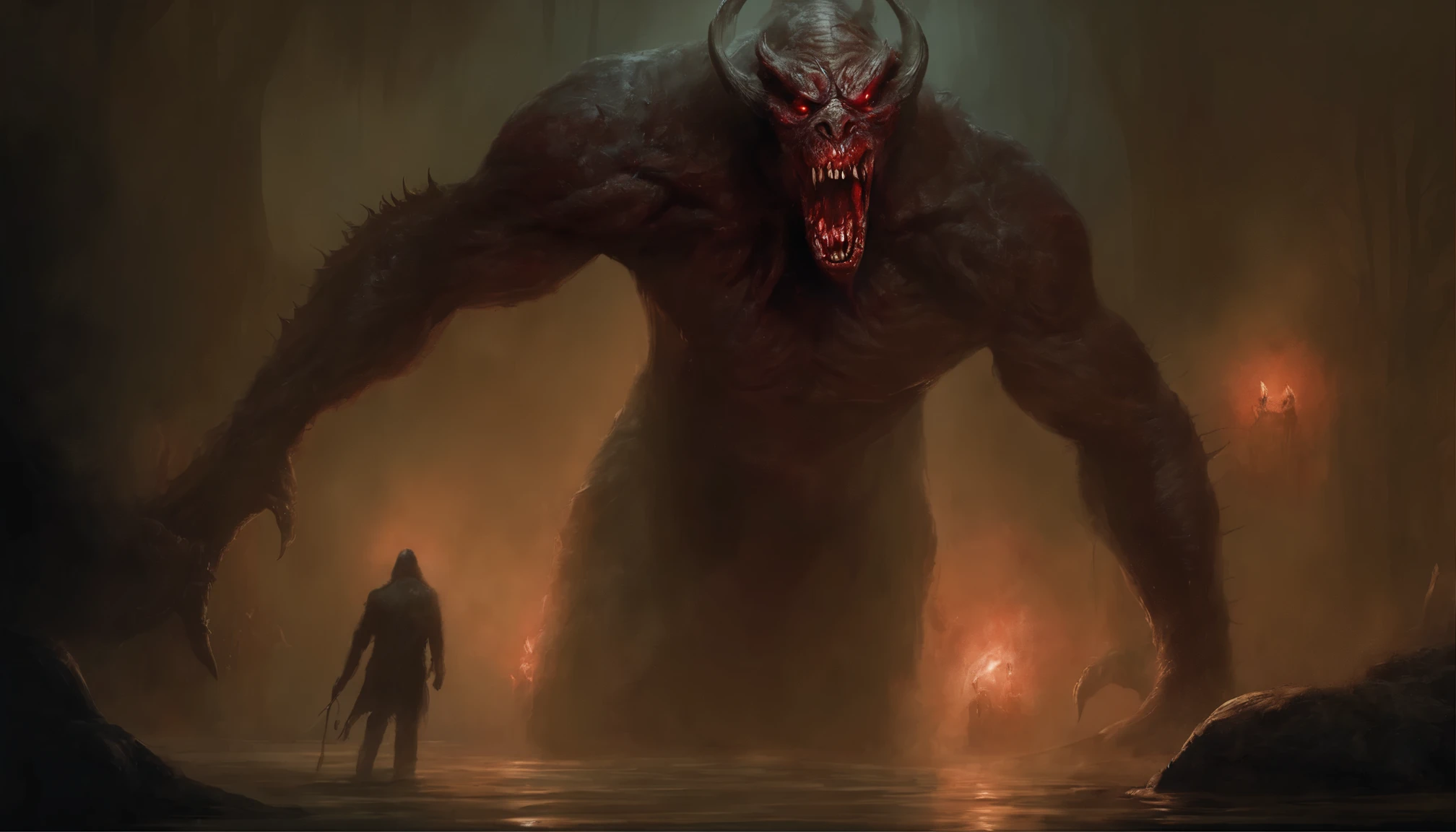 A painting of a demonic creature with a bloody face and head., Butcher shop, Science - Horror Fiction Art, Sci-fi horror artwork., inspirado en Aleksi Briclot, Crocs de Butcher shop, horror fantasy art, por Aleksi Briclot, arte conceptual de terror, veneno, Fantasy art and horror., Detailed 4K horror illustration, criatura demoniaca, dark fantasy horror art
