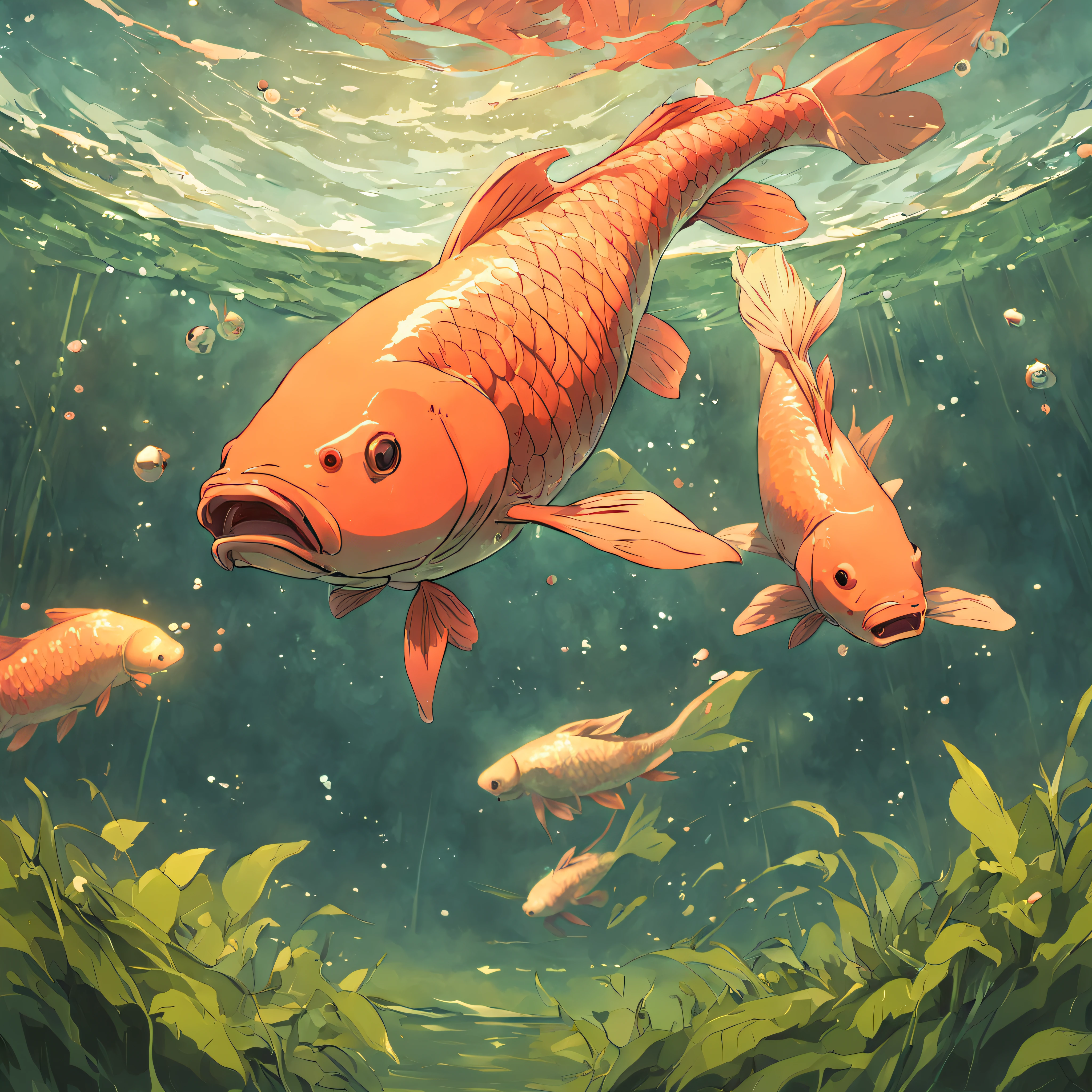 Carp in art Carp swims in the pond Carp in the chamber