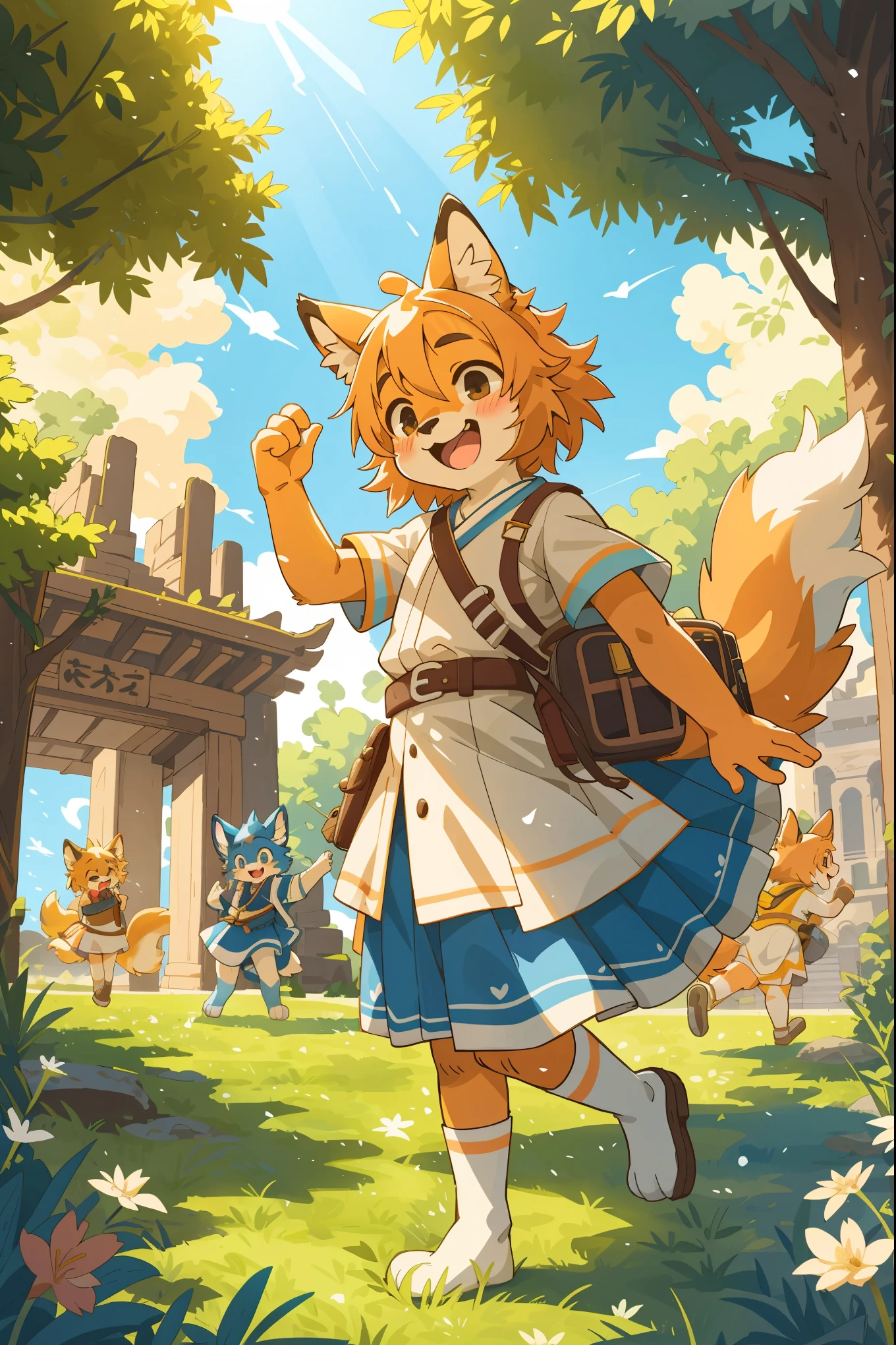 cover page, super high resolution, detailed background, World Heritage Site, 6+boys, 6+girls, Happy, joyful, absurdres(Photos of solo travelers)(kemono, furry anthro)cinematic,