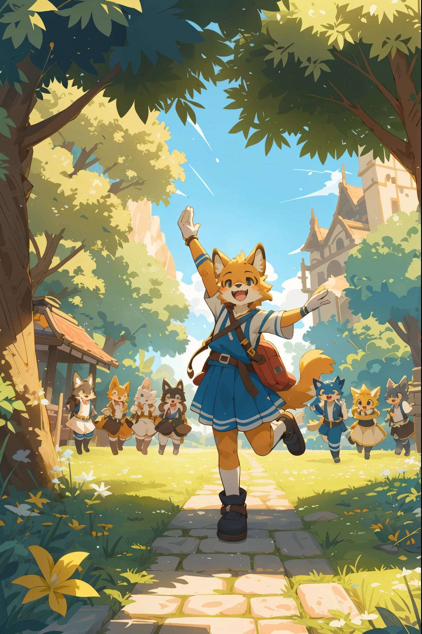 cover page, super high resolution, detailed background, World Heritage Site, 6+boys, 6+girls, Happy, joyful, absurdres(Photos of solo travelers)(kemono, furry anthro)cinematic,