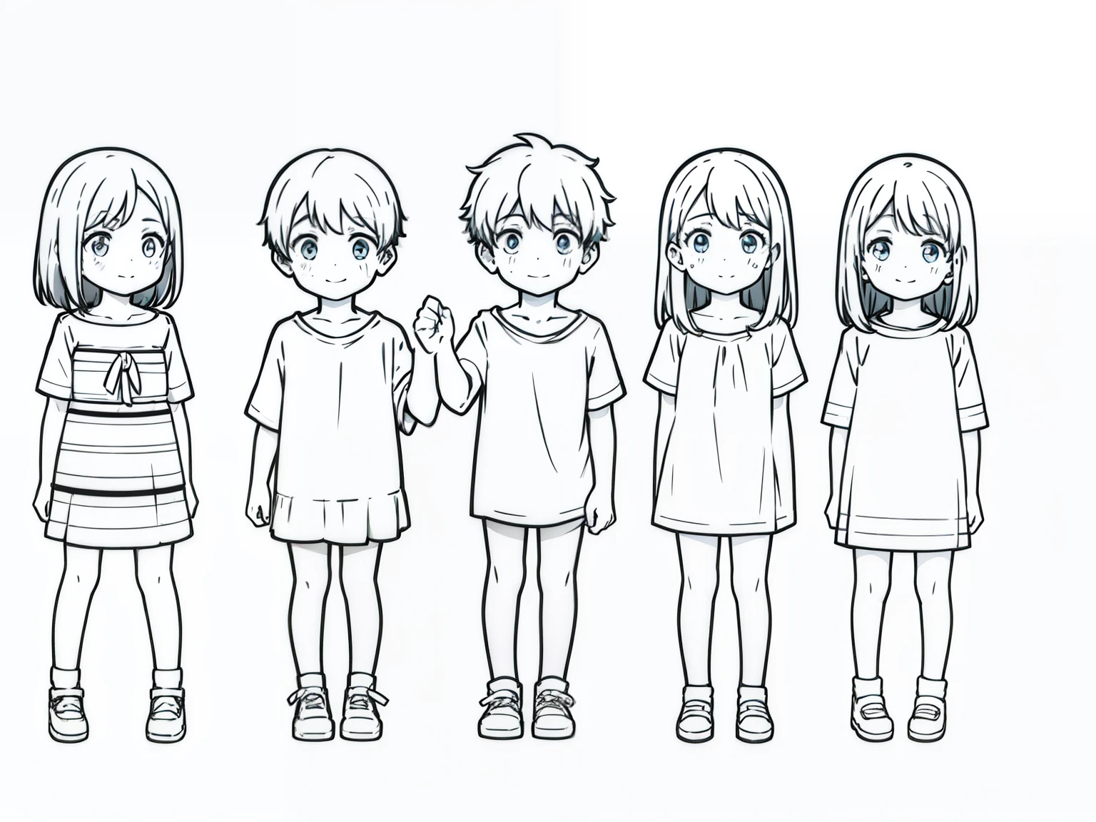 four standing,(white background,line drawing)