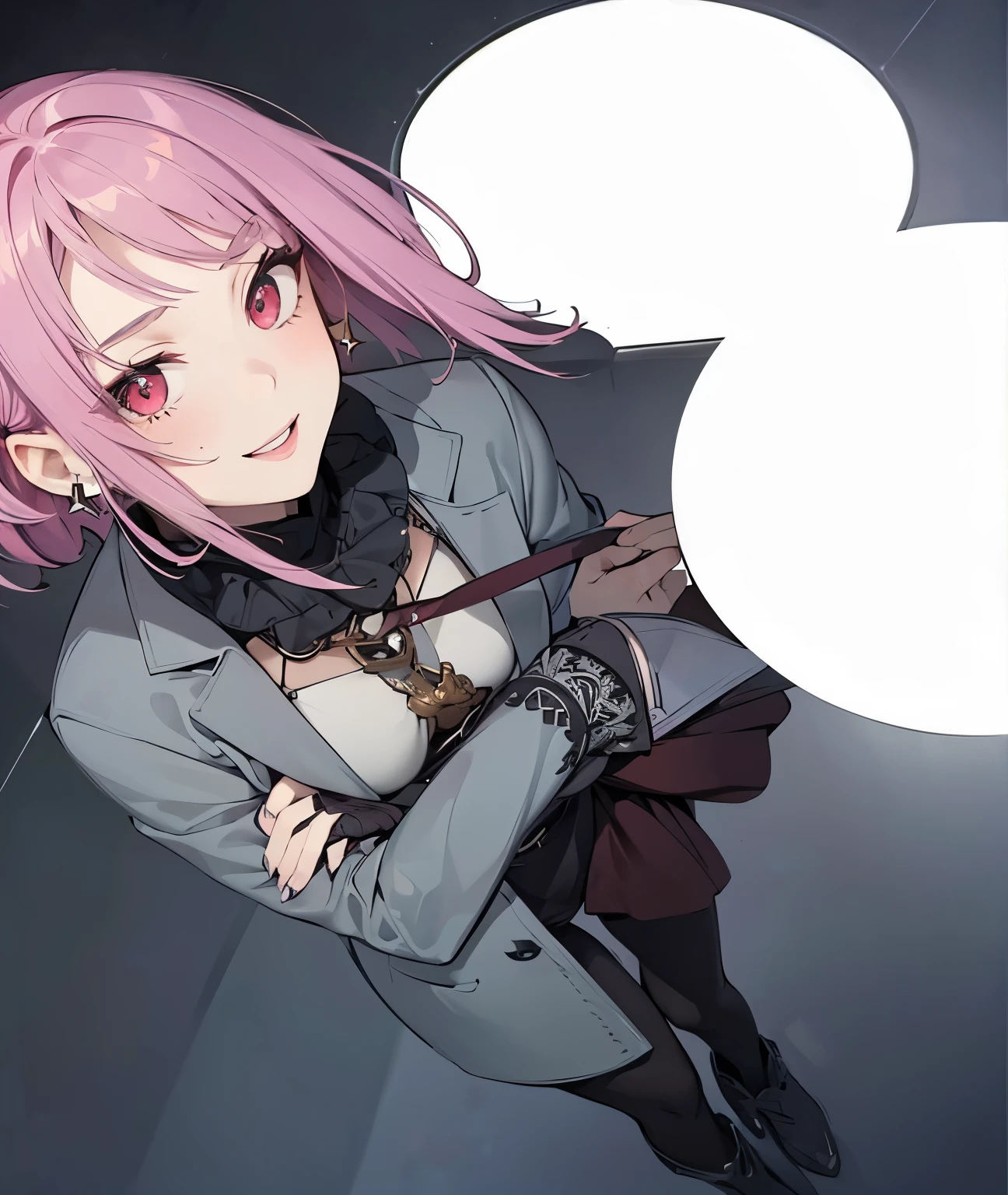 (masterpiece, best quality:1.4), (extremely detailed, 8k, uhd), cinematic shot, natural lighting, ultra highres, vibrant rich colors, (beautiful, aesthetic, perfect, delicate, intricate:1.2), (sharp focus, from front:1.3), eye level shot, 1girl, portrait of a anime girl, young, short pink hair, (extremely hot, attractive, beautiful, sexy, feminine:1.2), calm, expressive red eyes, long eyelashes, relaxed, (smiling:1.2), (beautiful detailed face, highly detailed skin, red eyes), gorgeous, breathtaking beauty, seductive, captivating, pale skin, perfect female figure, (slim:0.5), (highly saturated lipstick, purple pink lips, luscious thick lips, small red star earrings), intricate details, daytime, award winning photography, detailed background, volumetric fx, anime, hyper-detailed