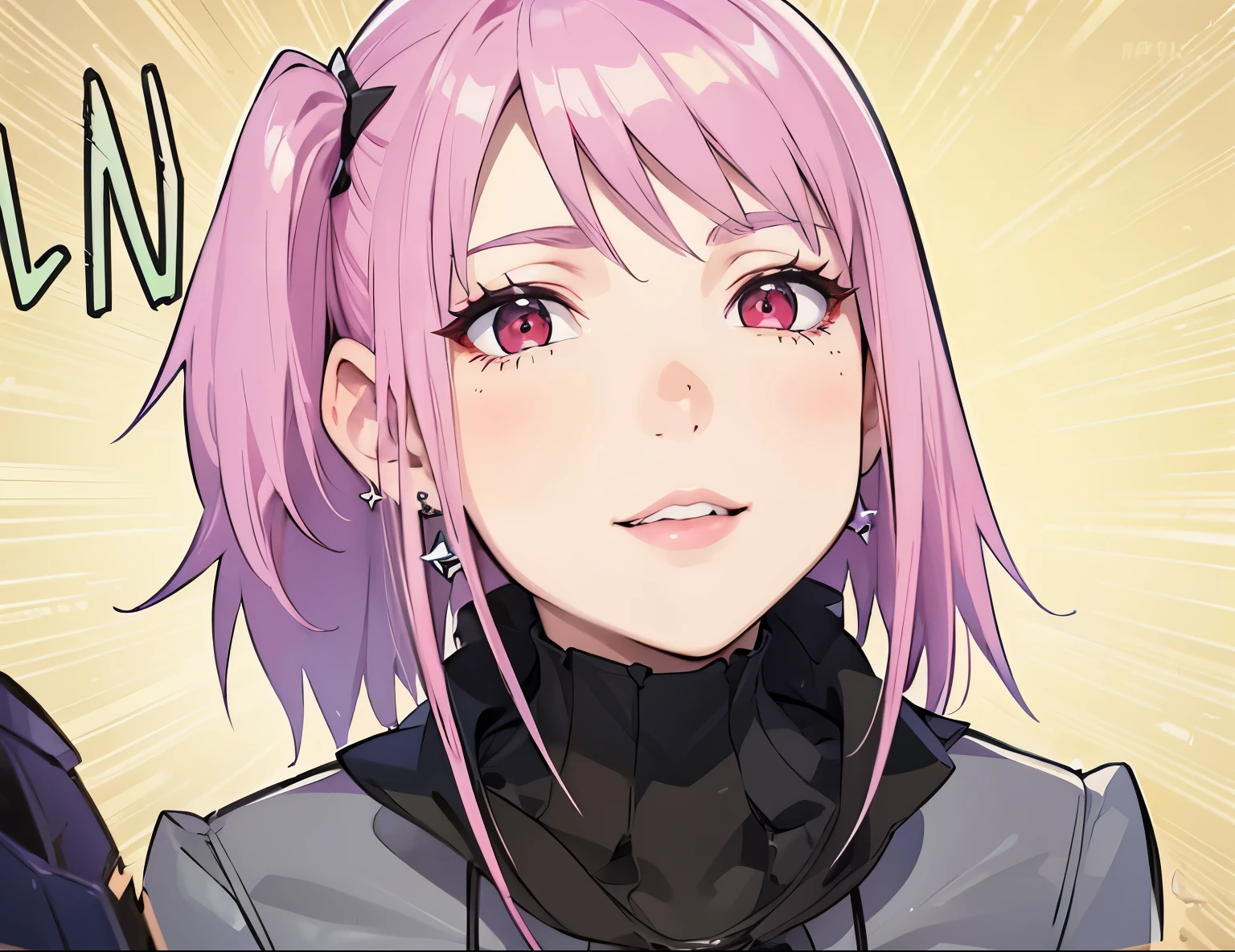 Anime girl with pink hair and black top with a black scarf - SeaArt AI
