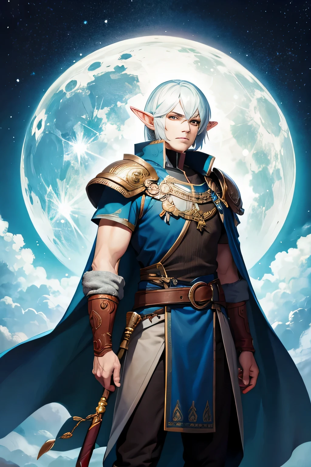 Moon Elf Man RPG Cleric Using a Hammer