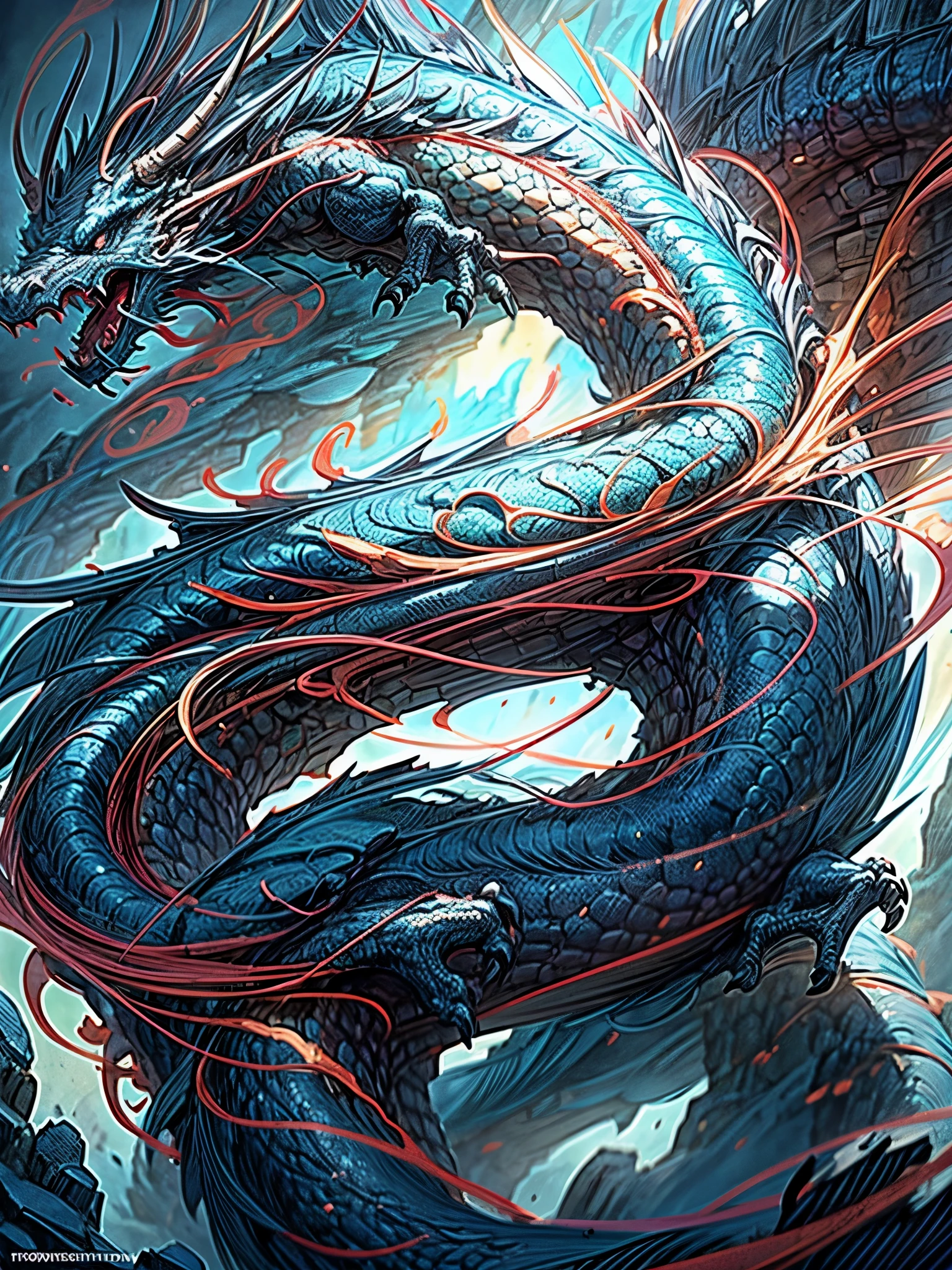 blue western dragon flying in a huge breach in the mountain. correct ???????, anatomically correct, background. intricate, elegant, highly detailed, centered, digital painting, artstation, concept art, smooth, sharp focus, illustration, motion blur, cinematic lighting, ray tracing, reflection light, backlighting, motion lines, masterpiece, highres, best quality, 8k, 16k, super detail