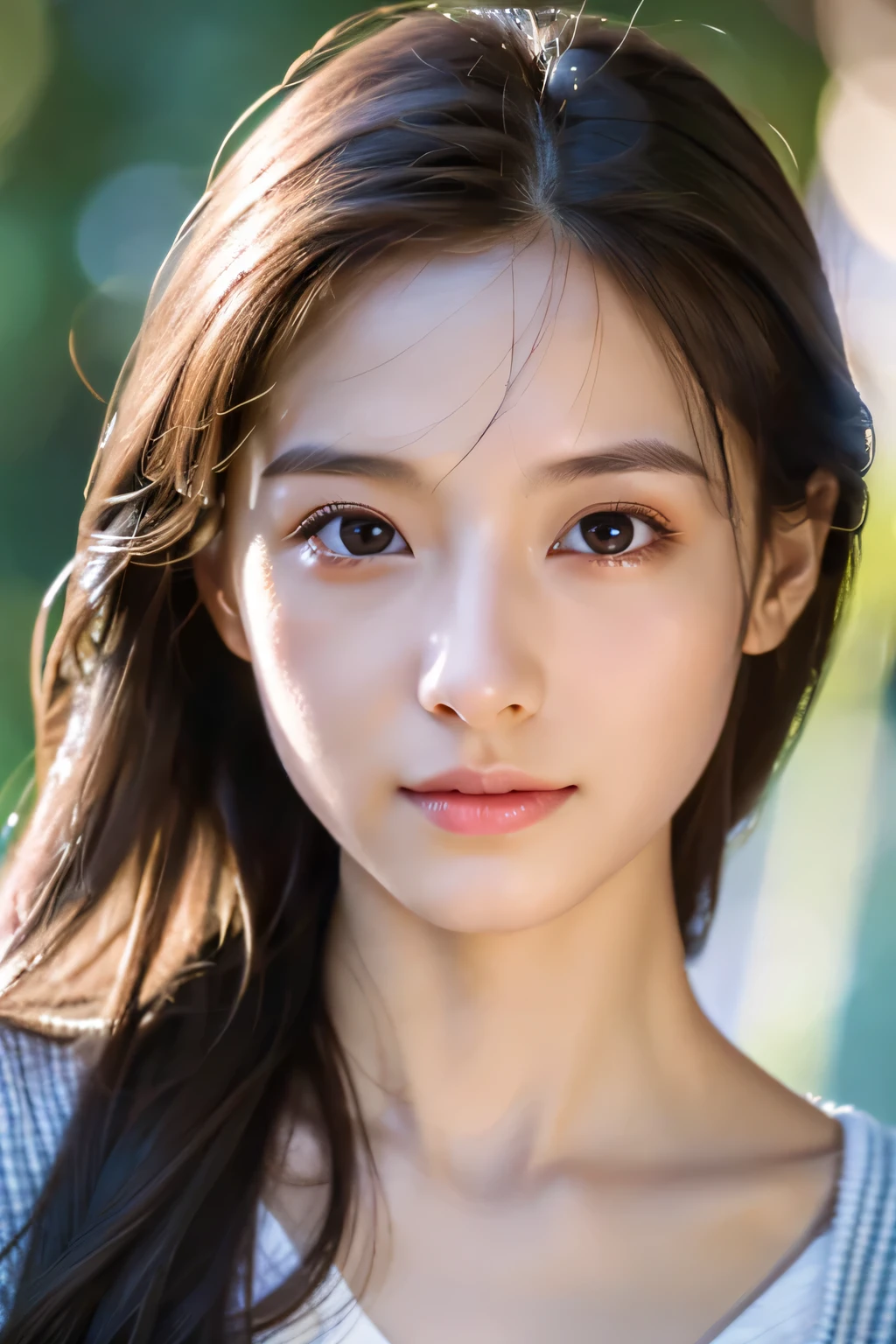 ８ｋ、High resolution、Beautiful Girl of the Wizard、young、white skin,、narrow eyes,high nose,lighting that illuminates the face、clear image、intellectual beauty、skinny、no makeup、The expression you show to your lover,shining hair、single eyelid,、vivid pose、looking at camera、relax on vacation