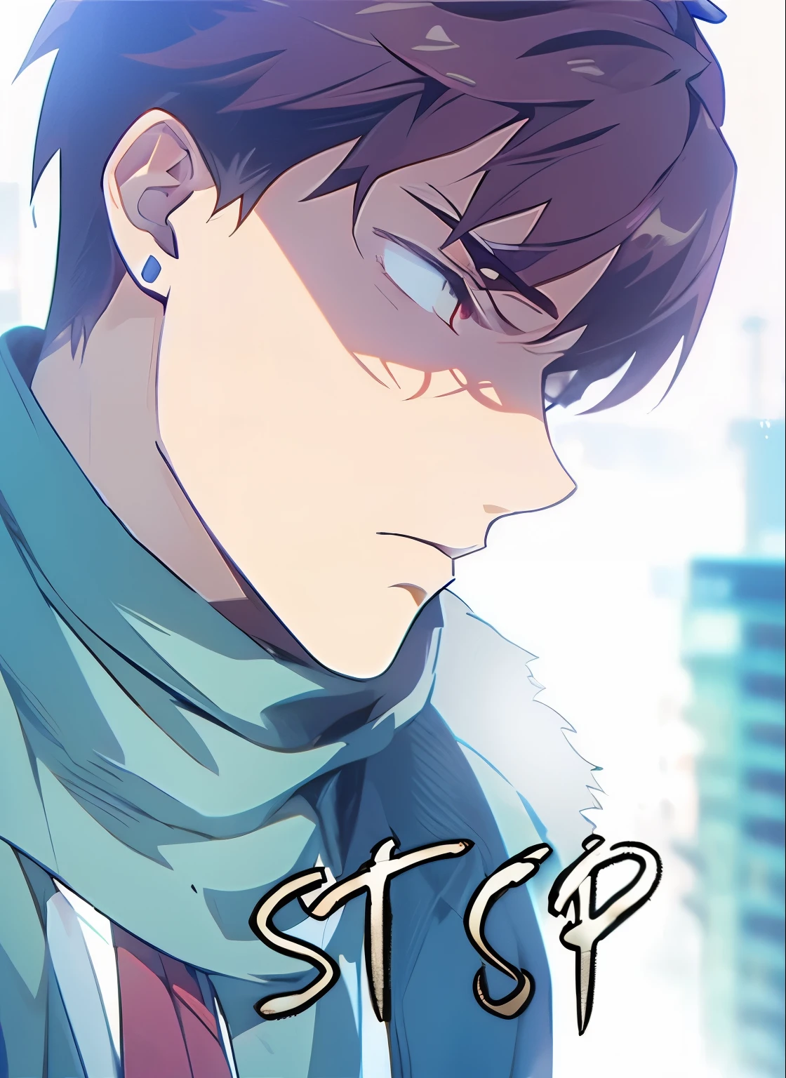anime style, A guy squat at rooftop, outdoors, upper body, evil eyes, angry, brown eyes, devil, dark smoke, front view, focus on viewer, photo real, ultra detailed, masterpiece, ultra high quality, ultra high resolution, ultra realistic, ultra reflection, ultra lighting, detailed background, dramatic lighting, low key, dark tone, 8K