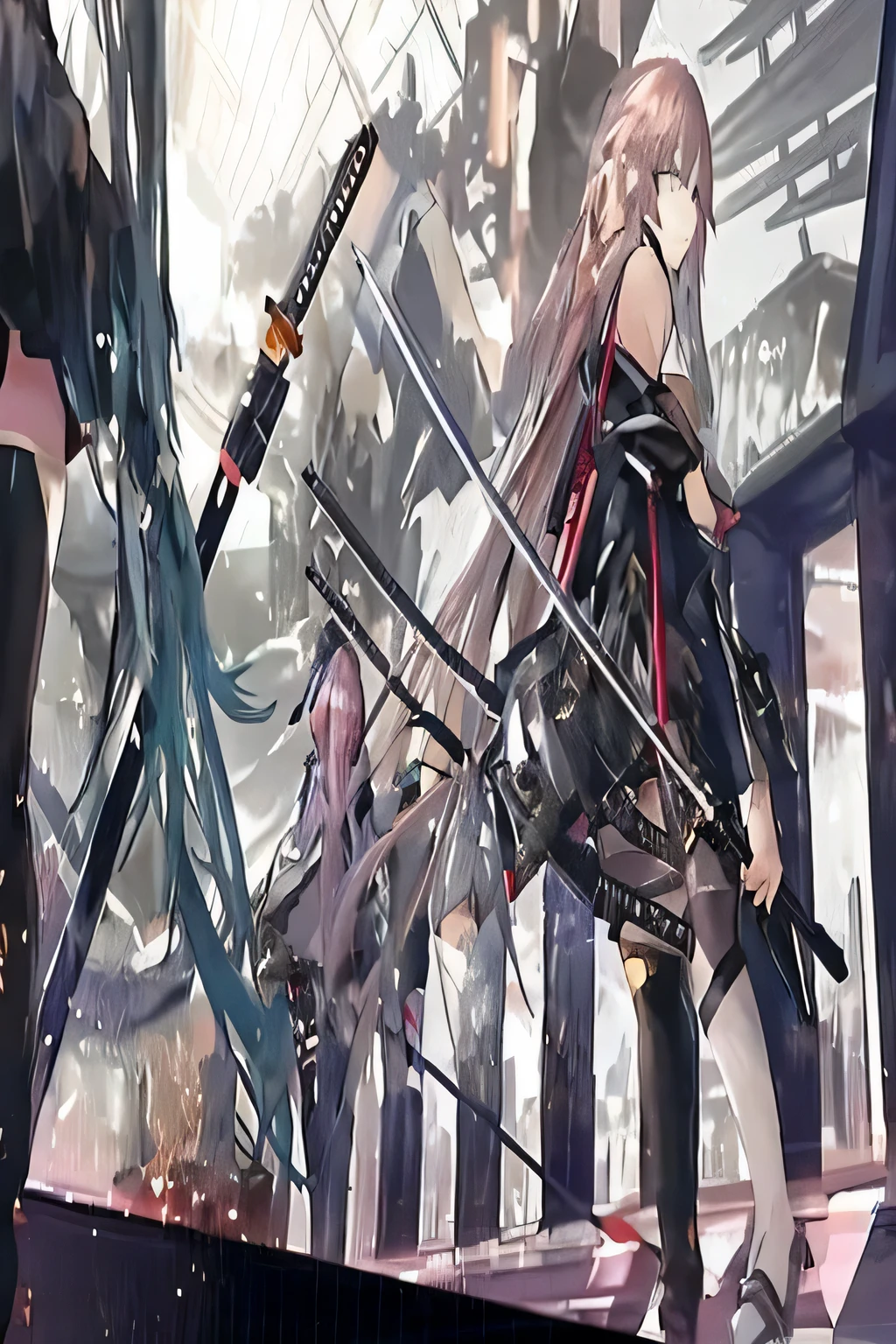 anime characters in a futuristic setting with weapons and a giant screen, from arknights, arknights, girls frontline cg, fine details. girls frontline, nightcore, girls frontline style, from girls frontline, girls frontline universe, girls frontline, by Jin Homura, pixiv 3dcg, m4 sopmod ii girls frontline