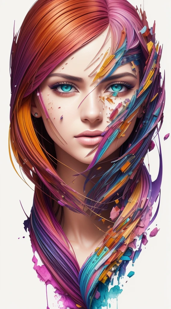 ultra detailed artistic abstract photography of Geometrical Woman, 32k trendy abstract poster of a beautiful woman, hair made of 3D paper quilling design, abstract paper quilling, detailed symmetric hazel eyes with circular iris, shattered paper fragments, natural body posture,  by artist russ mills, art by alberto seveso, by Carne Griffiths, by Wadim Kashin, symmetrical, abstract artstyle, intricate complex watercolor painting, sharp eyes, digital painting, color explosion, concept art, voluminetric lighting, TanvirTamim, 3D octane render, 8k. by artgerm, trending on artstation, cinematic 4d, Epic cinematic brilliant stunning intricate meticulously detailed dramatic atmospheric maximalist digital matte painting, realistic, complementary colors 