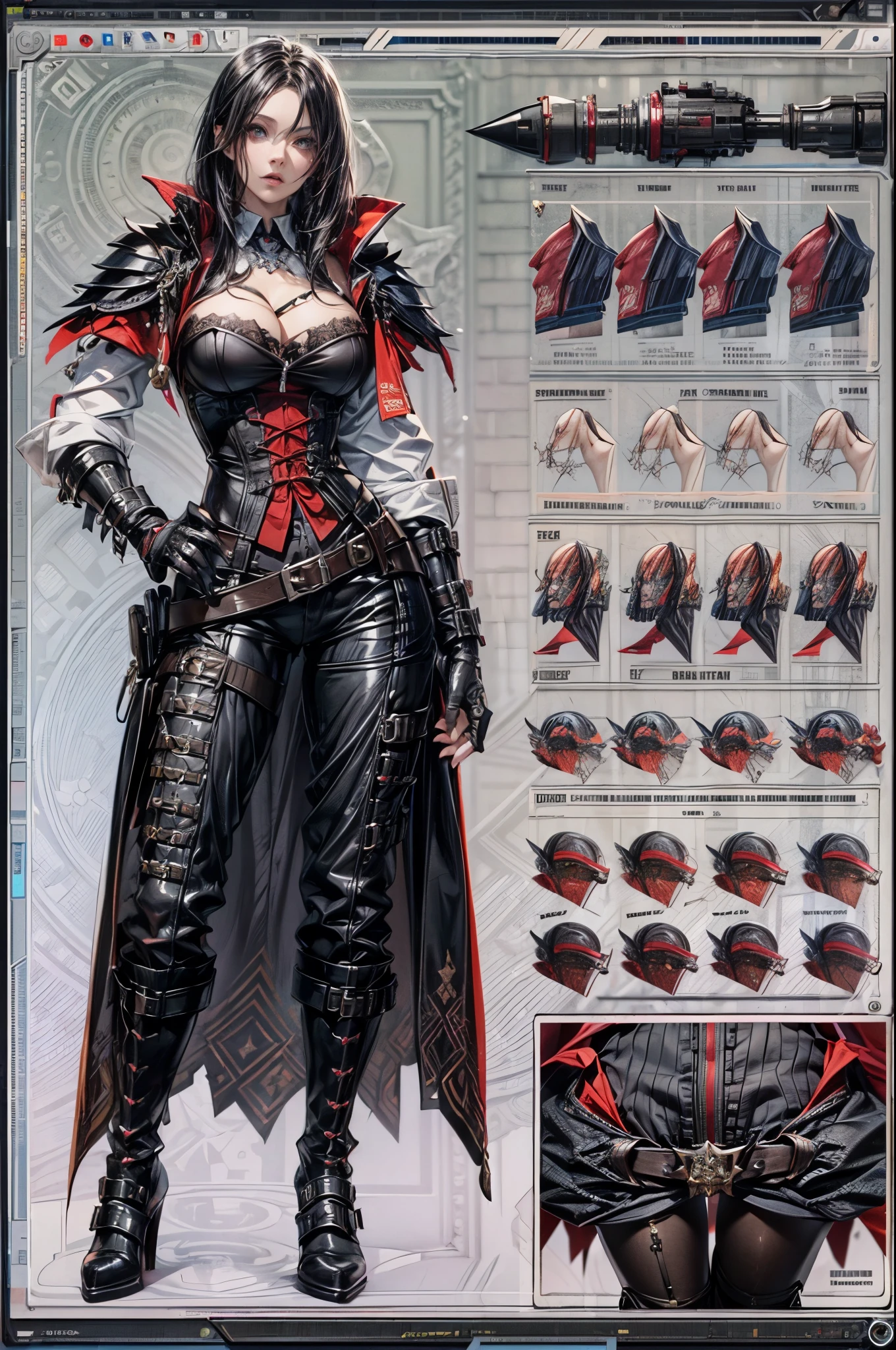 (character design sheet: 1.5) by larry elmor, extremely beautiful female vampire, high details, best quality, 16k, RAW, [best detailed], masterpiece, best quality, (extremely detailed), full body, ultra wide shot, photorealistic, dark fantasy art, goth art, RPG art, D&D art, aHigh Detail, Ultra High Quality, High Resolution, 16K Resolution, Ultra HD Pictures, Ultra Realistic, Clear Details, Realistic Detail, Ultra High Definition hihelz