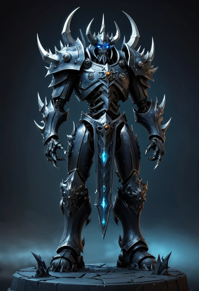 (character design sheet:1.5),Demonic battlefield,Mechanical Lich King,The Lich King's future weapons,Mechanical structure,High-tech equipment,magical creatures,three sided view, figure, Reference table, gothic art, ultra high definition, retina, masterpiece, 1080p, 16k, Award-winning