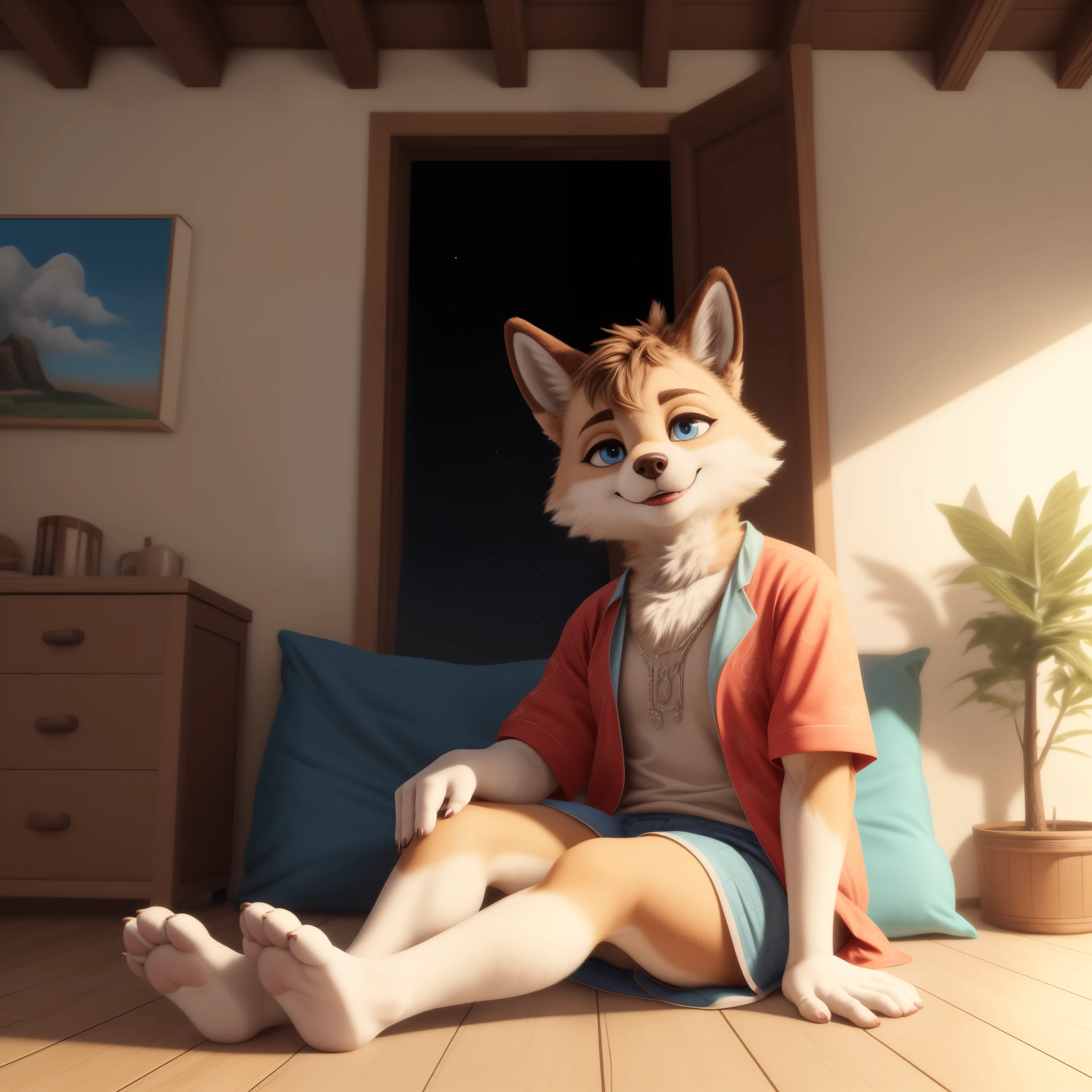 (((Barefoot furry character, full body, furry boy.))) BREAK, detailed background, 8K, (masterpiece:1.5), intricate details, highly detailed, extreme detail, octane render, photoreal, fine art, best quality, highres, (detailed face:1.5), ((full_body)), UHD, (((perfect hands))), low ligth:1.2