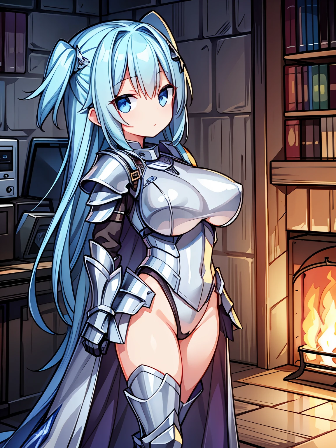 (girl in metal armor:1.2), (pixiv), (masterpiece), (leotard:1.2), (huge tits:1.2), (dungeon)