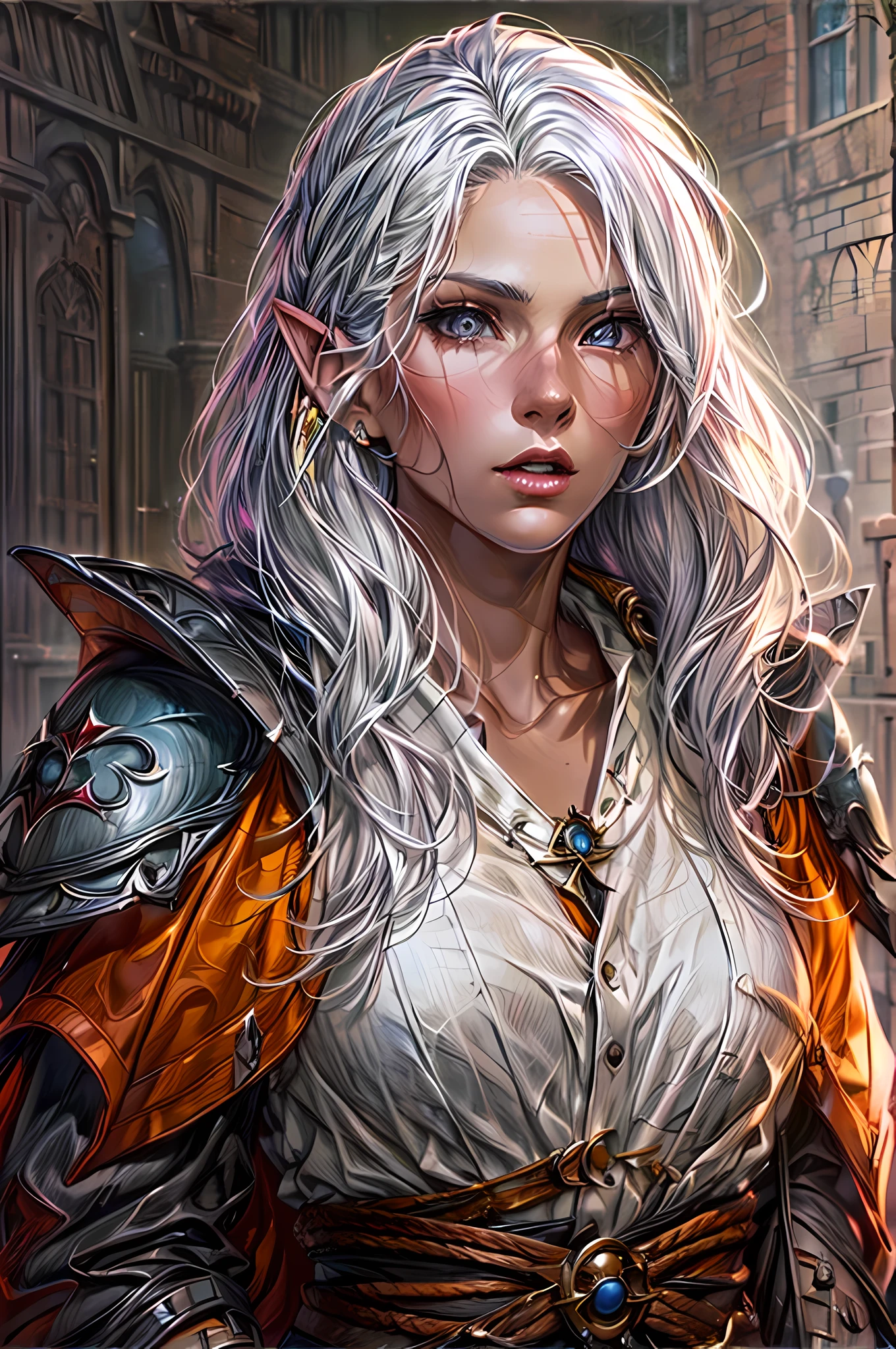 (character design sheet: 1.5) by Larry Elmor, fantasy art, dnd art, RPG art, intense details, highly detailed, photorealistic, (character design sheet: 1.5) a female (fantasy art, Masterpiece, best quality: 1.3) ((blue skin: 1.5)), exquisite beauty, (fantasy art, Masterpiece, best quality) cleric, (blue: 1.3) skinned female, (white hair: 1.4), long hair, (hair hides ears: 1.5), (purple eyes: 1.3), armed a fiery sword red fire, wearing heavy (white: 1.3) wearing an(orange :1.3) cloak, wearing glowing holy symbol GlowingRunes_yellow, photorealistic, RAW, fantasy art, dnd art, fantasy art, realistic art,((best quality)), ((masterpiece)), (detailed), perfect face