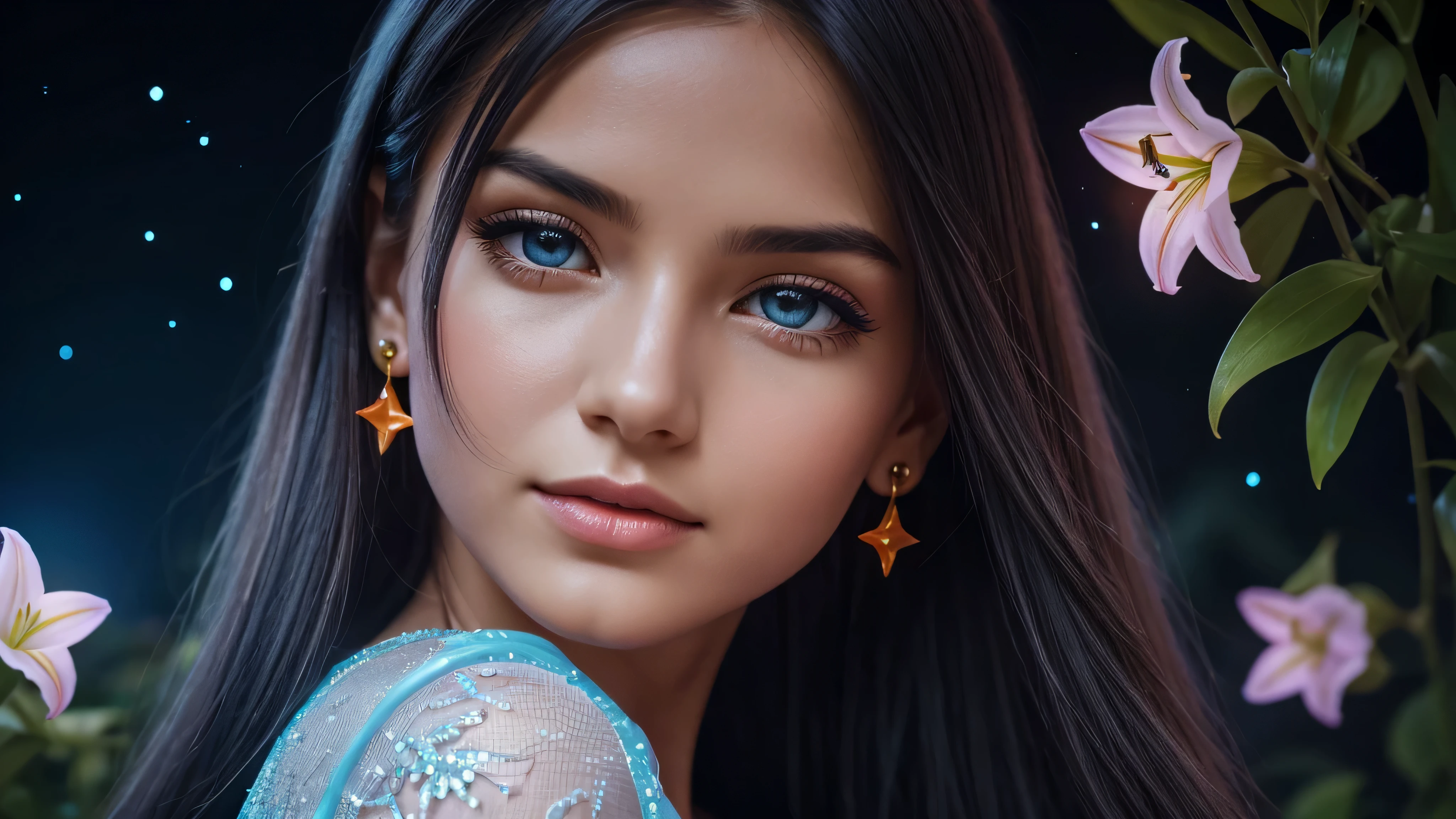 Beautiful realistic girl with BRIGHT WHITE-BLUE long hair ,Close-up of clean skin with detailed skin ,full length,in a short miniskirt,on an orange background ,Against the background of the starry sky,bright makeup,EARRINGS WITH GLITTERS,two-leaf gray flower,translucent speckled bifoliate gray,Bioluminescent - Ultra High Quality 8K Music Equalizer, High contrast, rich colors, soft light, Super detailed photos. ultra high quality 8K, High contrast, noise reduction, яркие rich colors.. high quality, 8K Ultra HD, High contrasthigh quality,мягкие close focus,very beautiful flower, translucent red lily of the valley with dew drop flower, bioluminescent flower glows and shimmers, he grows in a mysterious forest, shrouded in mystery, Сверхhigh quality 8k, High contrast, rich colors, soft light, Ultra-detailed photos. Сверхhigh quality 8k, High contrast, noise reduction, bright rich colors.. high quality, 8K Ultra HD, High contrast
