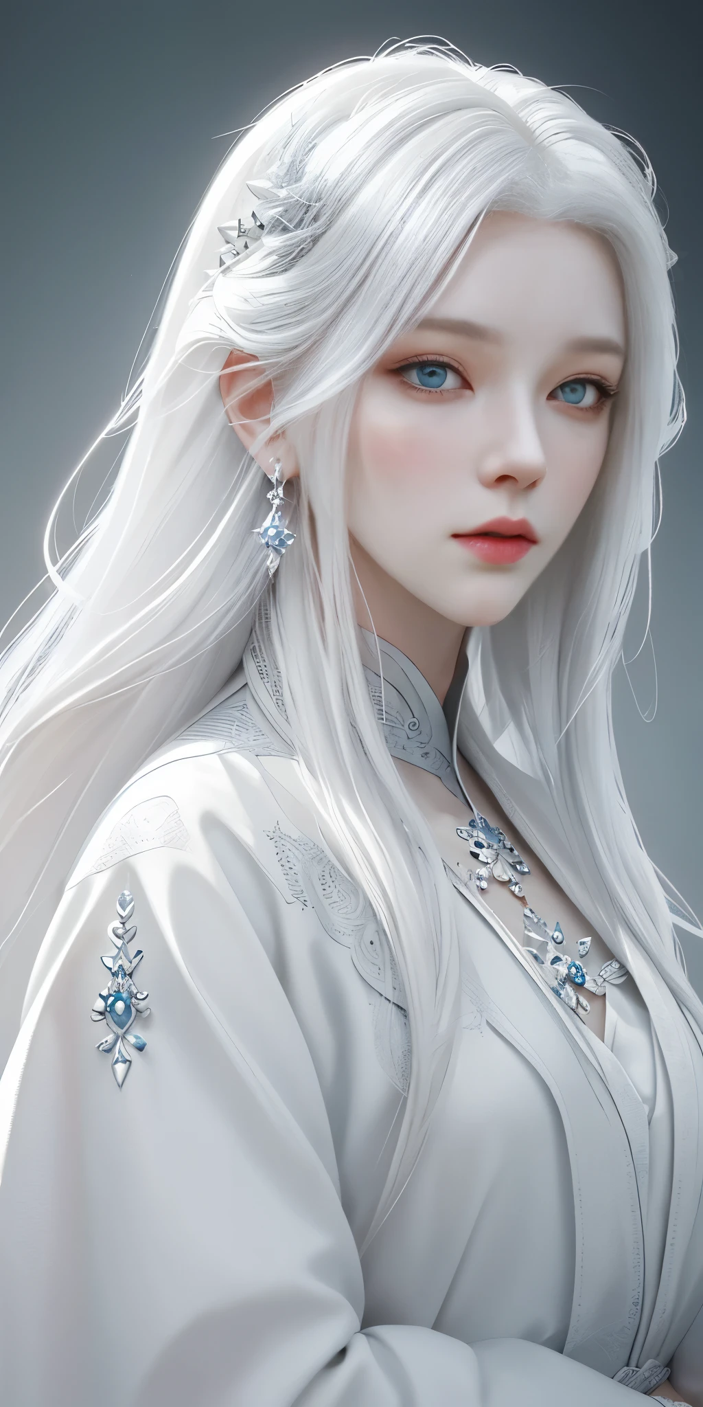 Close-up of a woman with white hair and a white mask, beautiful character drawings, Gweiz, artwork in the style of Gweiz, white haired god, by ヤン・J, magnificent exquisite character art, great character art, Written by Fan Chi, Written by Wujun Shifan, Gweiz on pixiv artstation