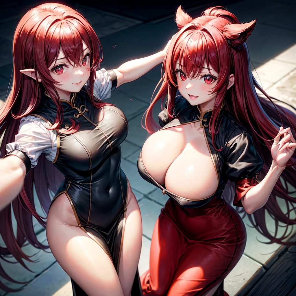 (best quality), (full body) best illustration, 1girl, beautiful detailed face, pretty_face + round_face, beautiful detailed eyes, transparent eyes, (gigantic breasts), bishoujo: 1.3, perfect face, solo, extremely detailed CG, high quality, dynamic angle, (masterpiece), (red eyelashes: 1.1), (eyeliner: 1.2), (deep blue eyes: 1.2), (large eyes: 1.2), narrow waist, shiny skin, illustration, very long bangs, masterpiece, ultra-detailed, (high resolution, distinct_image), CG 8k wallpaper unit, looking at the viewer, Illustration, 1girl, light layer, glossy skin, (detailed intricate, (tense clothes)), silver hair, very long bangs, black choker, long hair, hair between eyeature female), (((giant breasts, huge breasts)), pointed ears, red lips), (embarrassed), (corset, cleavage, tight clothes, frilled clothes, filled skirt, black panties, cameltoe)