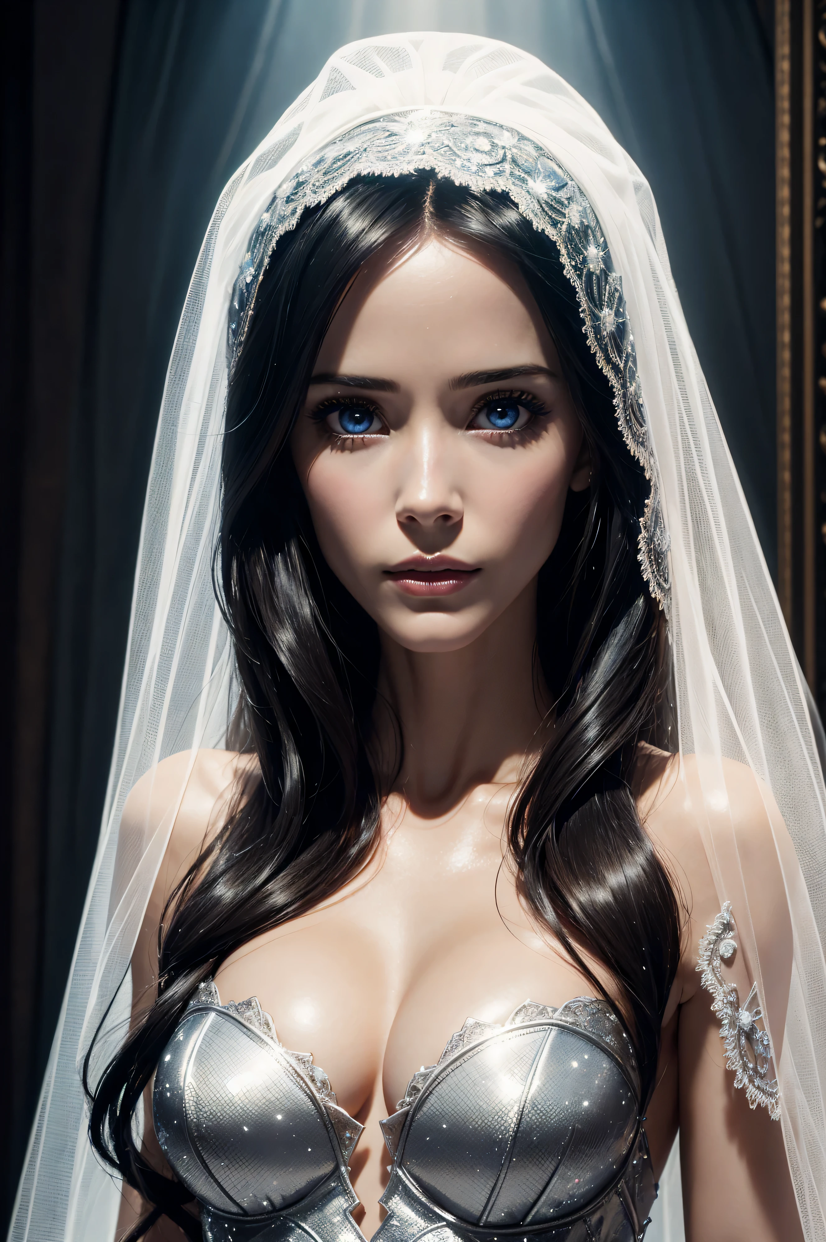 Abigail Spencer,, wearing veil bride latex costume transparent. professionally retouched, soft lighting, realistic, smooth face, perfect eyes, sharp focus on eyes, 8 k, high definition, insanely detailed, intricate, elegant. stand for this circus.