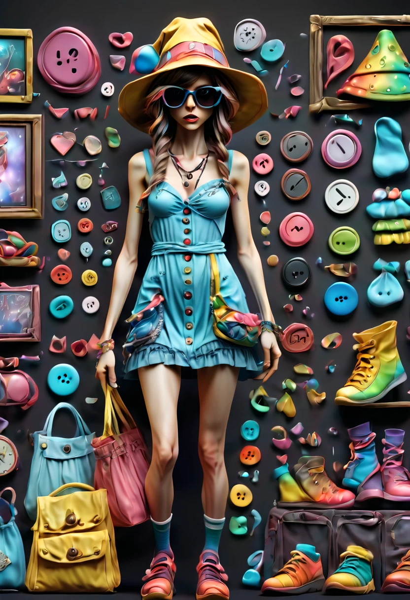 Framed Presentation of a magical slut (anorexic:1.2) woman character design sheet for a video game with detailed accessories, shoes, socks, bag, hat, sunglasses and dresses of different colors, buttons to customize the character to your liking(txt descrption:1.2), (best quality,4k,8k,highres,masterpiece:1.2),ultra-detailed,(realistic,photorealistic,photo-realistic:1.37)