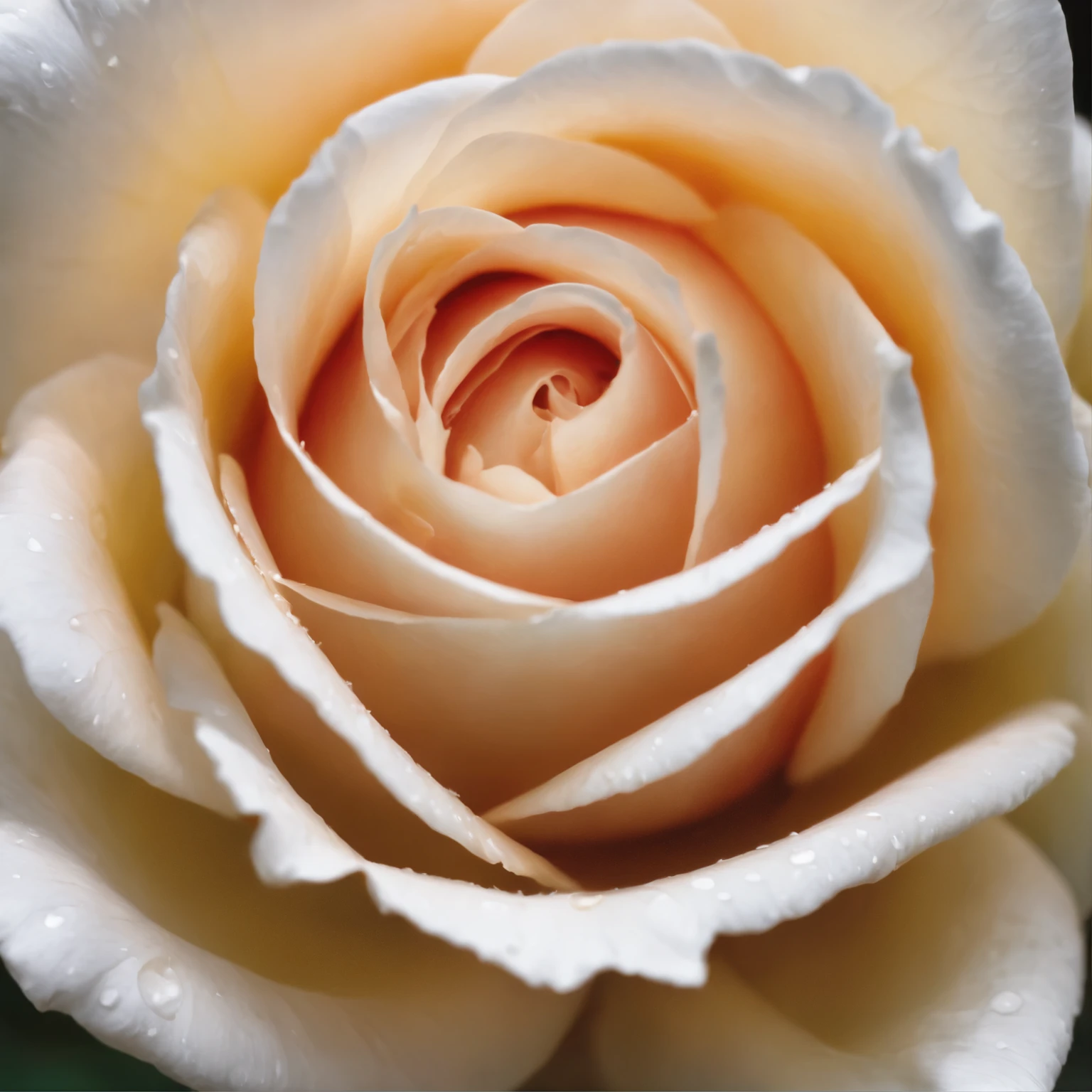 A hyperrealistic, intricately lined, maximum details, 4k,masterpiece, studio light, closeup portrait of single, full bloom white rose, a metallic copper needle piercing from bellow through and through, few petals spotted with scarlet red blood drops. Matt finish dark abstract back ground.
