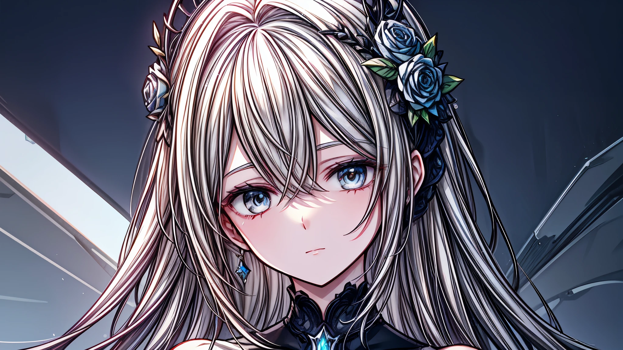 High-definition RAW color art, animation,esculturas, Silver Marble Skin, (((Ultra detallado elegante))), magical atmosphere, Piel detallada, textura,(intrincadamente detallado, buen detalle, arte ultra detallado), profundidad de campos, bokeh, Tacto sedoso, hiper detalle, dibujo mate, (gear factory), ojos bonitos, elegant face, neon light, lindo pecho, mirando de lado
