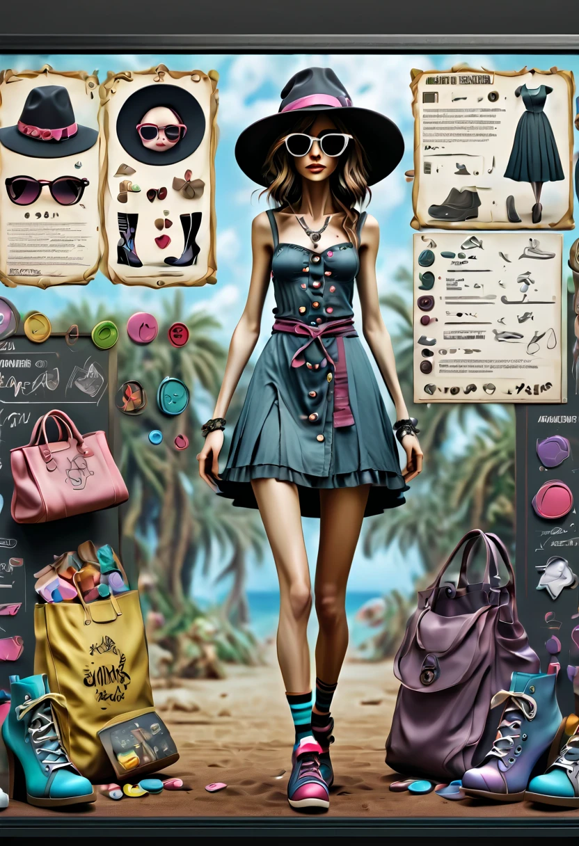 Framed Presentation of a magical slut (anorexic:1.2) woman character design sheet for a video game with detailed accessories, shoes, socks, bag, hat, sunglasses and dresses of different colors, buttons to customize the character to your liking(txt descrption:1.2), (best quality,4k,8k,highres,masterpiece:1.2),ultra-detailed,(realistic,photorealistic,photo-realistic:1.37)