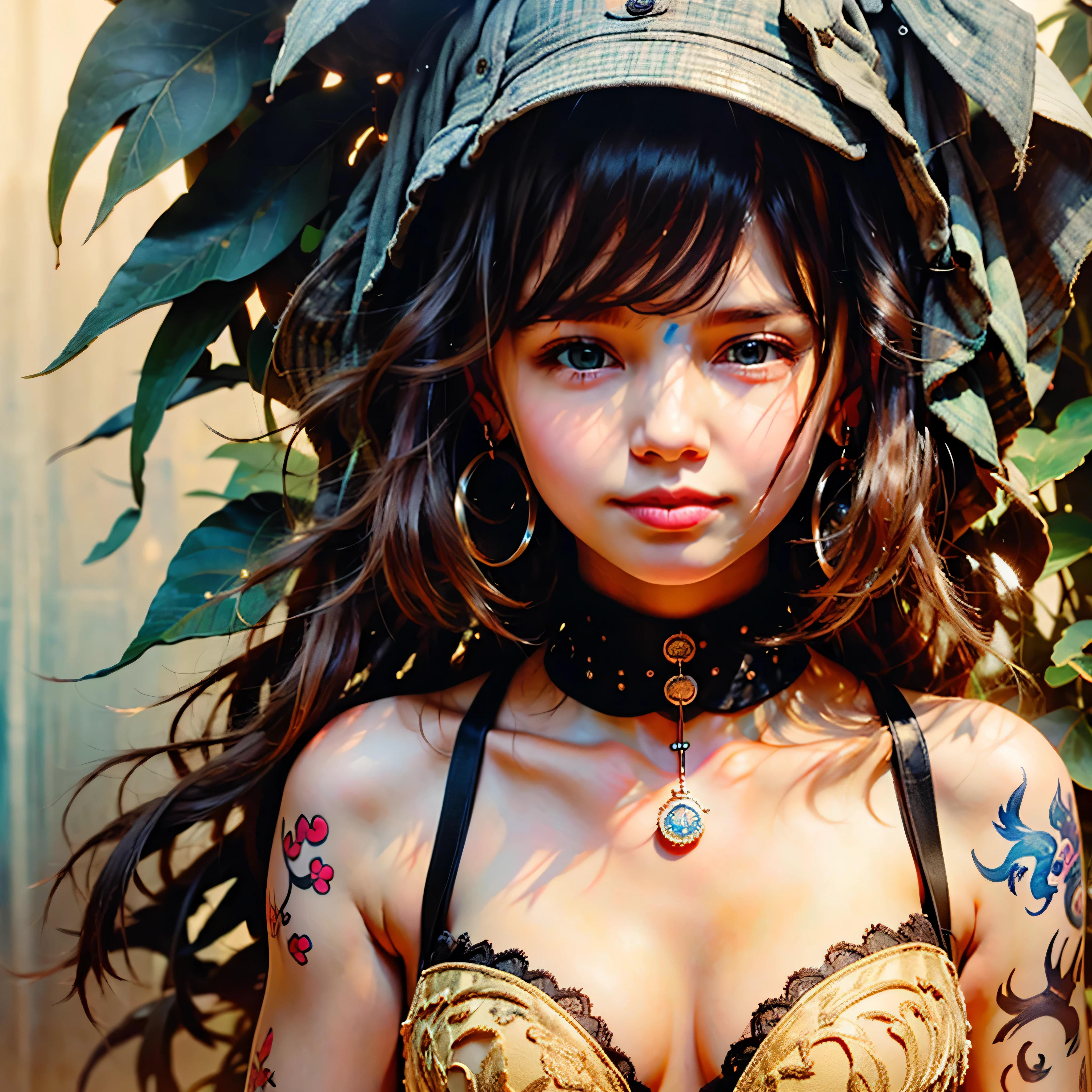 ultra close-up, Purity face epiceyes, ((tmasterpiece)、(top-quality)、(ultra reallistic))、epic beautiful queen、Bondage style、latex shiny、By Luis Royo:1.4、1girl in、Sexy Daughter、Small fashionable tattoos、Attractive earrings with impressive beauty、a choker、a necklace、piercings、Super beauty、Super Ultra Bikini、standingn、fullllbody、Beauty in return、Fantastic mythological landscape, varied multi etc. zentangle tangle mandala entangle --v6 --s1000 --c20 --q5 --chaos100