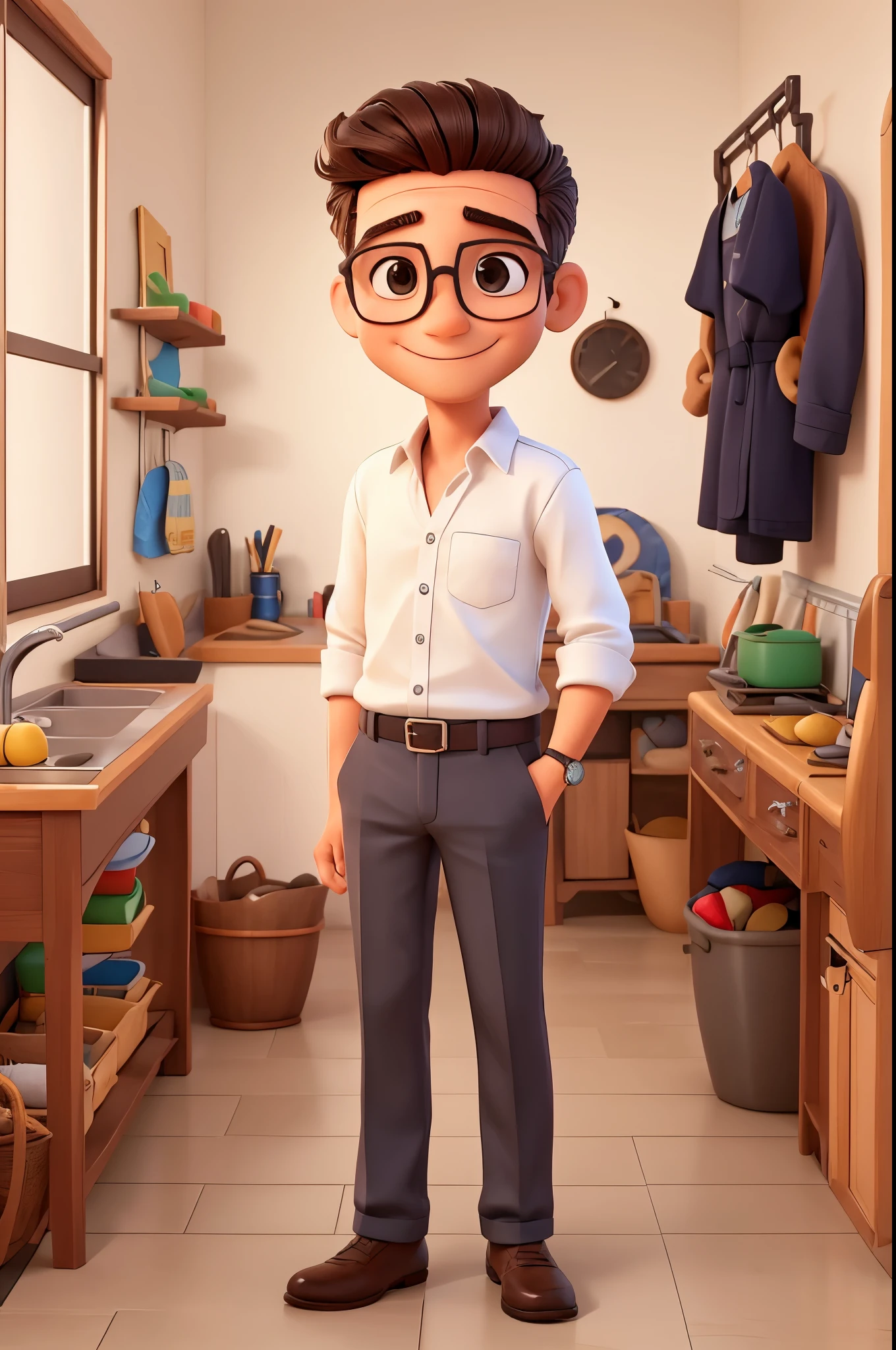 quero um desenho de um menino de 35 anos sorrindo, de cabelos ruivo e oculos redondo