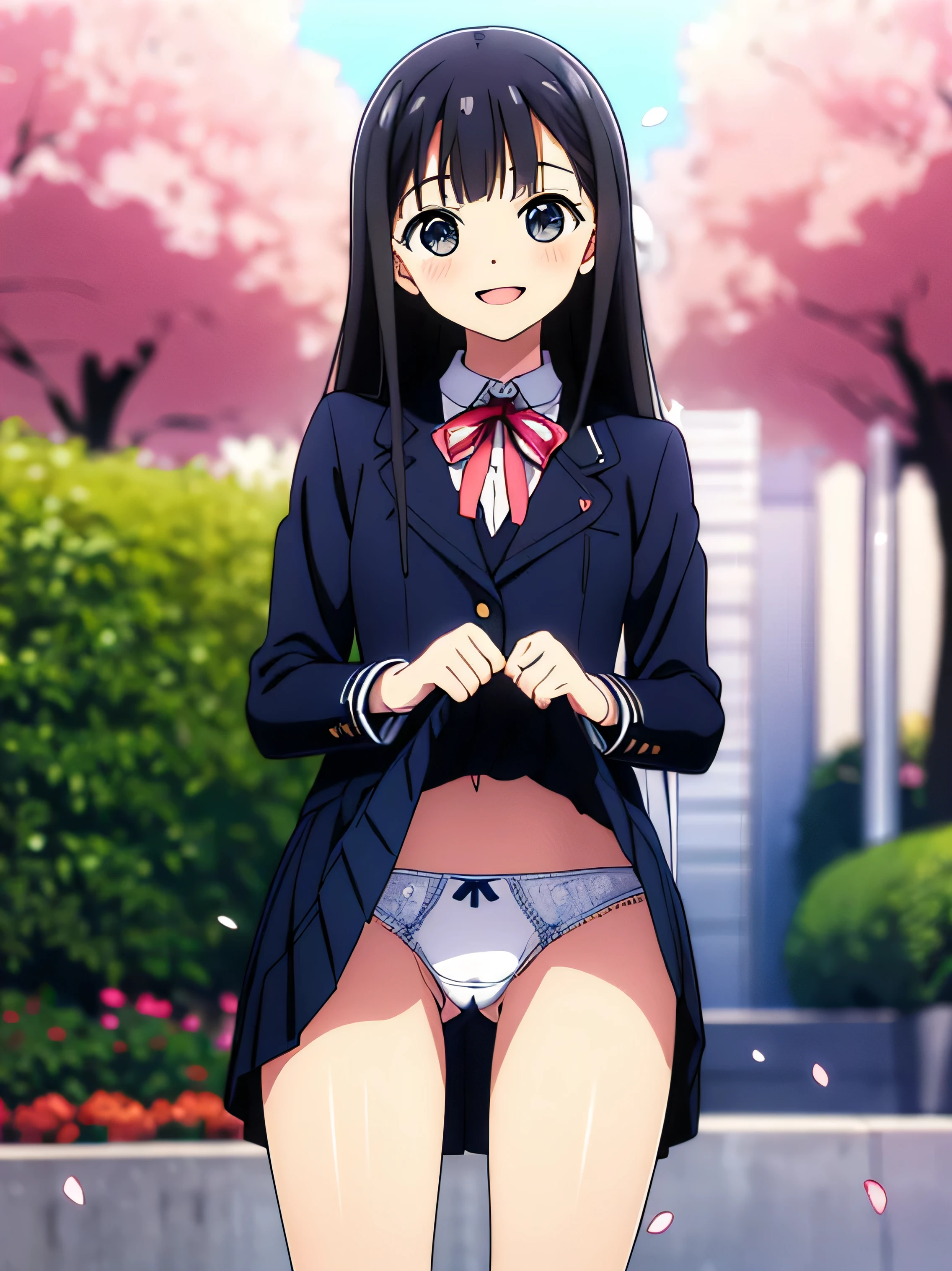 masterpiece,最high quality,High resolution,super detailed,Armio,black eye,long hair,princess cut,dull bangs,sakuragaoka high school uniform,school uniform,(blue jacket:1.4),long sleeve,collared shirt,white shirt,neck ribbon,gray skirt,socks,black socks,brown shoes,outdoors,cherry blossoms,Are standing,smile,cowboy shot,waving,akebi komichi,smile at you,"(optimal,wedding gown,holding a bouquet of flowers,One woman,cheese)tmasterpiece，high quality，High resolution，New WorldNo. 1，akebi komichi，wedding gown，bridal veil，white gloves，cowboy close-up，Are standing on your feet，ssmile"Anime girl with pink hair and green skirt posing in front of the city, seductive anime girl, a hyperrealistic , hyperrealistic , [ 4K digital art ]!!, touch her clothes, Smooth anime CG art, anime girl squatting, clean detailed anime art, small curve , cherry blossoms in the background, Highly detailed CG Unity 8k wallpaper, 最high quality, super detailed, masterpiece, realistic, photo realistic, Highly detailed cute girl, , (((スカートをlift it yourself))), (lift it yourself), panties , panties focus, blush, parted lips, looking at the viewer , half body shot , (crowd), (crowded city) , wavy hair, super detailed、​masterpiece、最high quality、超High resolution、8K high quality、Transparency that looks great in photos、detailed eye、Gradation、perfect anatomical body proportions ,hard disk、nffsw , Nikon Z9 80mm lens , table top、model&#39;s stance、(((Minuscule panties、Small micro panties、Pubic hair can be seen through the lace of the panties)))、(((Panties are lace pale pink panties.)))、(((Dark blue school uniform、white blouse、Cute white and white short sleeve blouse with ribbon、short loose socks、dark brown loafers)))、(((See all panties)))、(((Skirts are definitely worn)))、(((lift the hem of the skirt)))、Sit in a triangle position with your thighs slightly inward.、panties focus、too bright natural light、sunlight、detailed lace panty pattern、Plain white panties、(((Lifting skirt while Are standing to show off panties to camera)))、(((beautiful