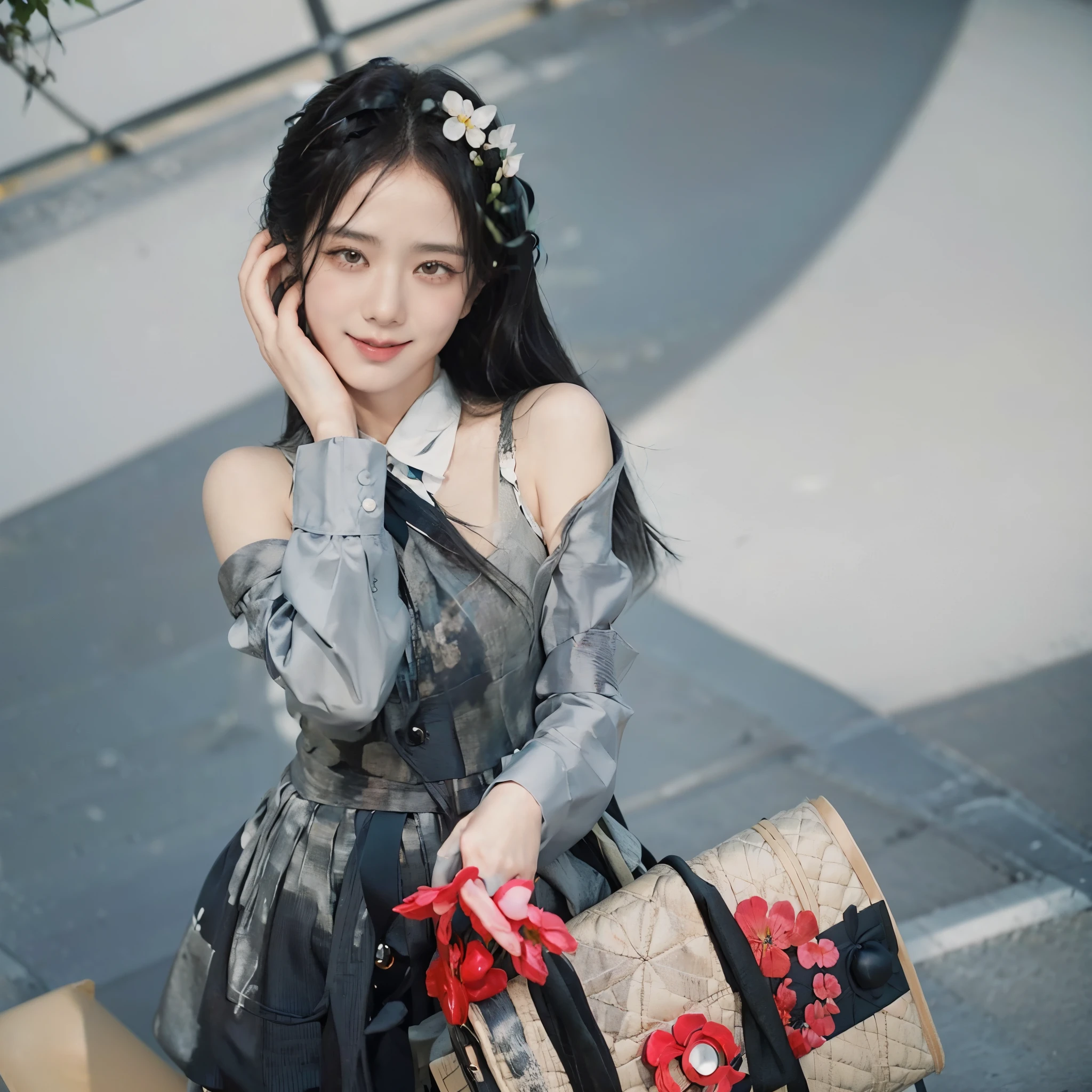 retro photography, 1960s , AGFA, Kodak, 1girl, portrait, looking_at_viewer, smile, japan, tokyo, cherry blossom, octane render, solo, rtrophto1
