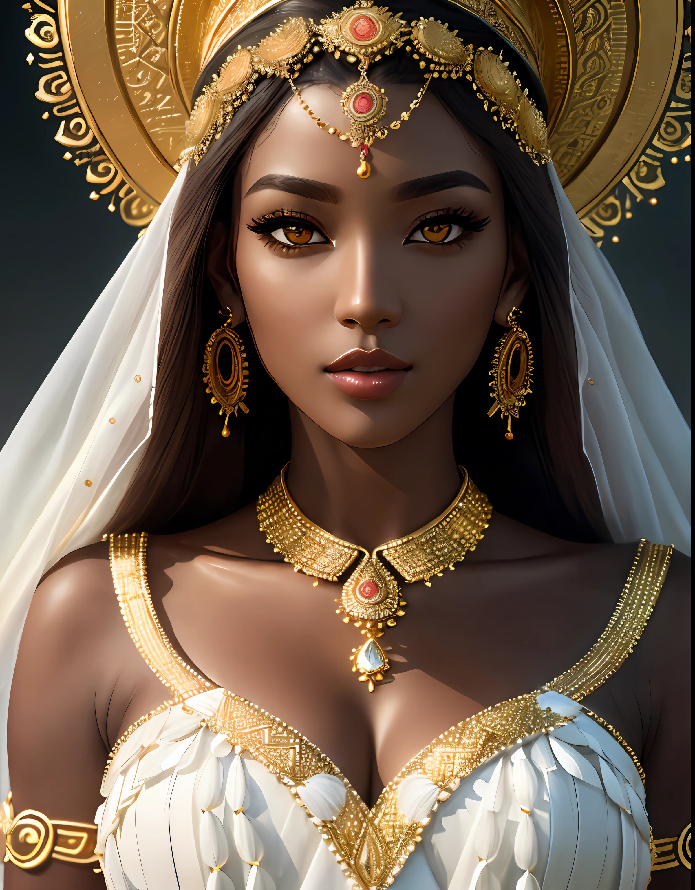 Masterpiece, absurdres,award winning photo, extremely detailed, amazing, fine detail, extremely detailed eyes and face, by lee jeffries nikon d850 film stock photograph 4 kodak portra 400 camera f1.6 lens rich colors hyper realistic lifelike texture dramatic lighting unrealengine trending on artstation cinestill 800 tungsten, (golden eyes:1.195)
SSAHC, a woman in a white dress made of beads and golden jewelery, wearing SSAHC, (((upper body picture)))