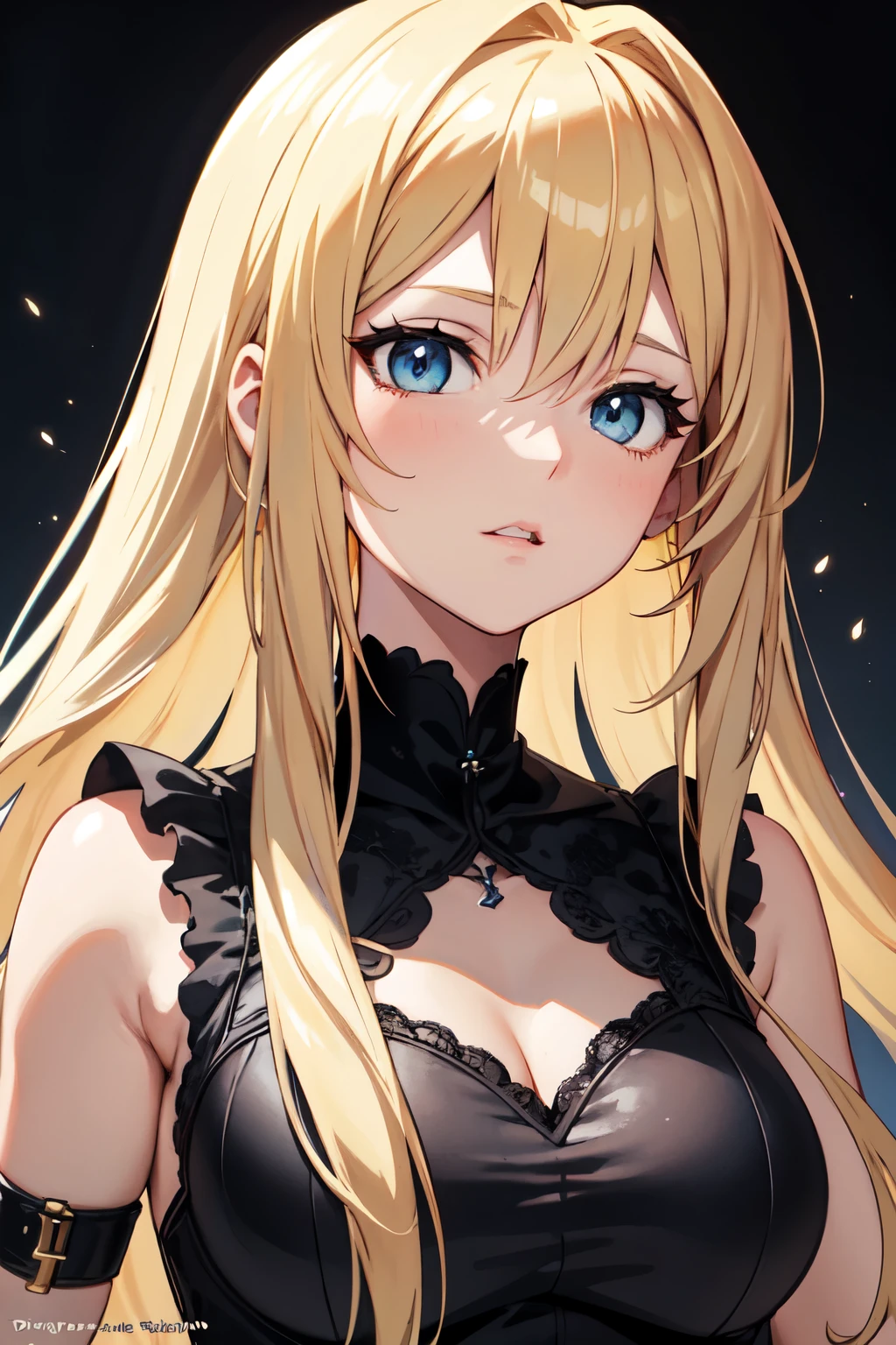 anime girl avec de longs cheveux blonds et des yeux bleus dans un soutien-gorge noir, blonde fille animée aux cheveux longs, Detailed portrait of'une fille animée, jeune fille anime réaliste, portrait d'une fille animée, female personnage d'anime, fille animée aux cheveux longs, personnage d'anime, portrait, anime, fille, beau portrait animé, jolie fille anime, rendu d'avril, belle fille animée, seductive anime girl