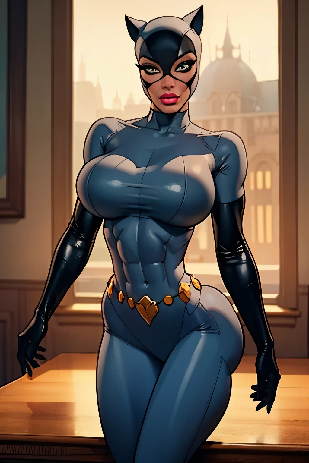 (Catwoman) is robbing the vaultask over upper face), Esta levando as Joias e Diamantes do tamanho de um palmo. (gigantic breasts:1.3), (slendered abs:1.4), (masterpiece, best quality:1.4), ultra-detailed, soft light, natural lighting, cinematic light, film grain, (depth of field), (1woman, solo:1.4), mature woman, perfect female form, (perfect face, detailed face, glossy lips, eyeliner),