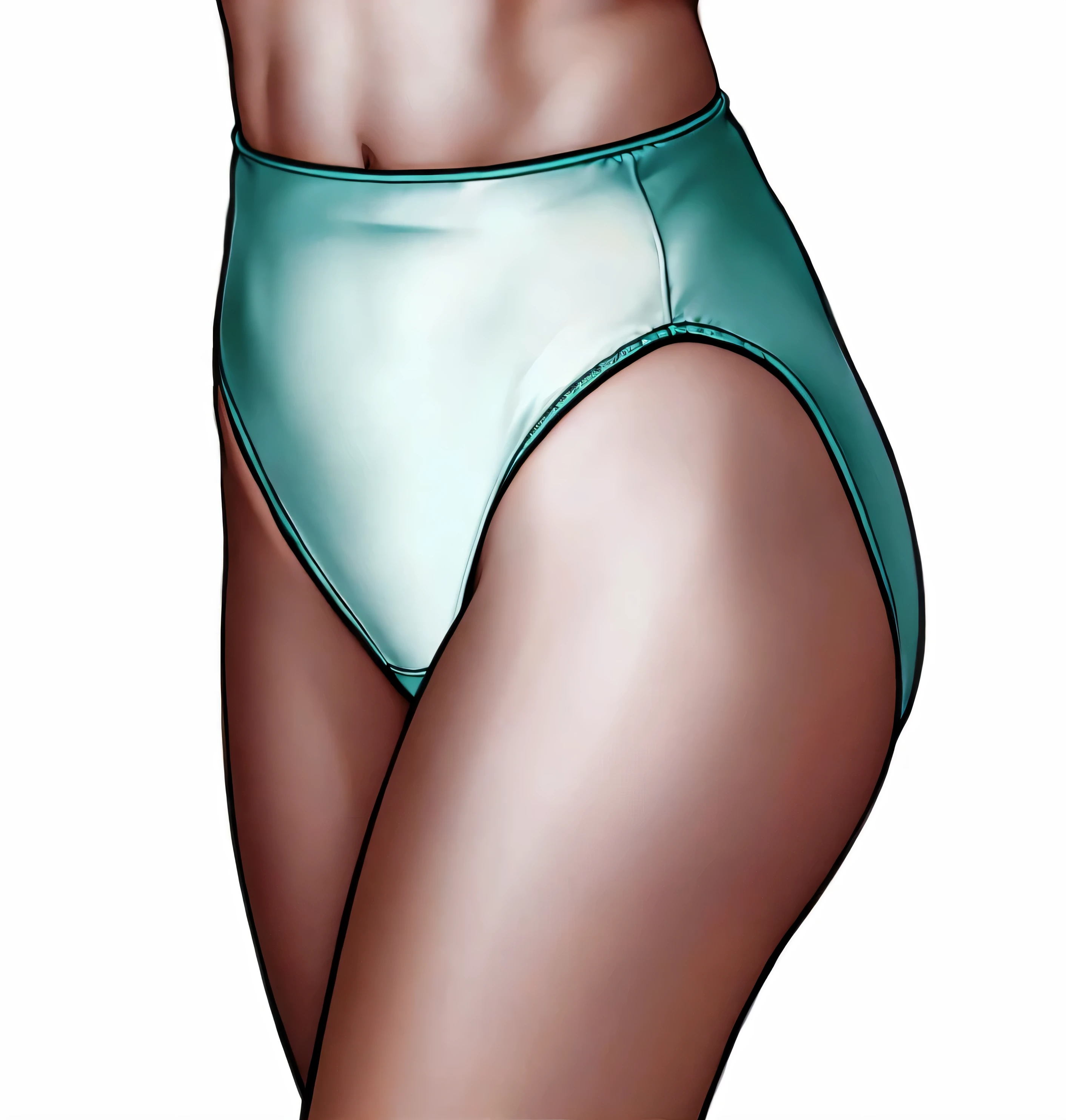 ((masterpiece, best quality)), ((29 year old)), (((Curvy))), ((Caucasian woman)), ((teal high cut panties)), (((Large Hips))), Cropped image, (((realistic art style)))
