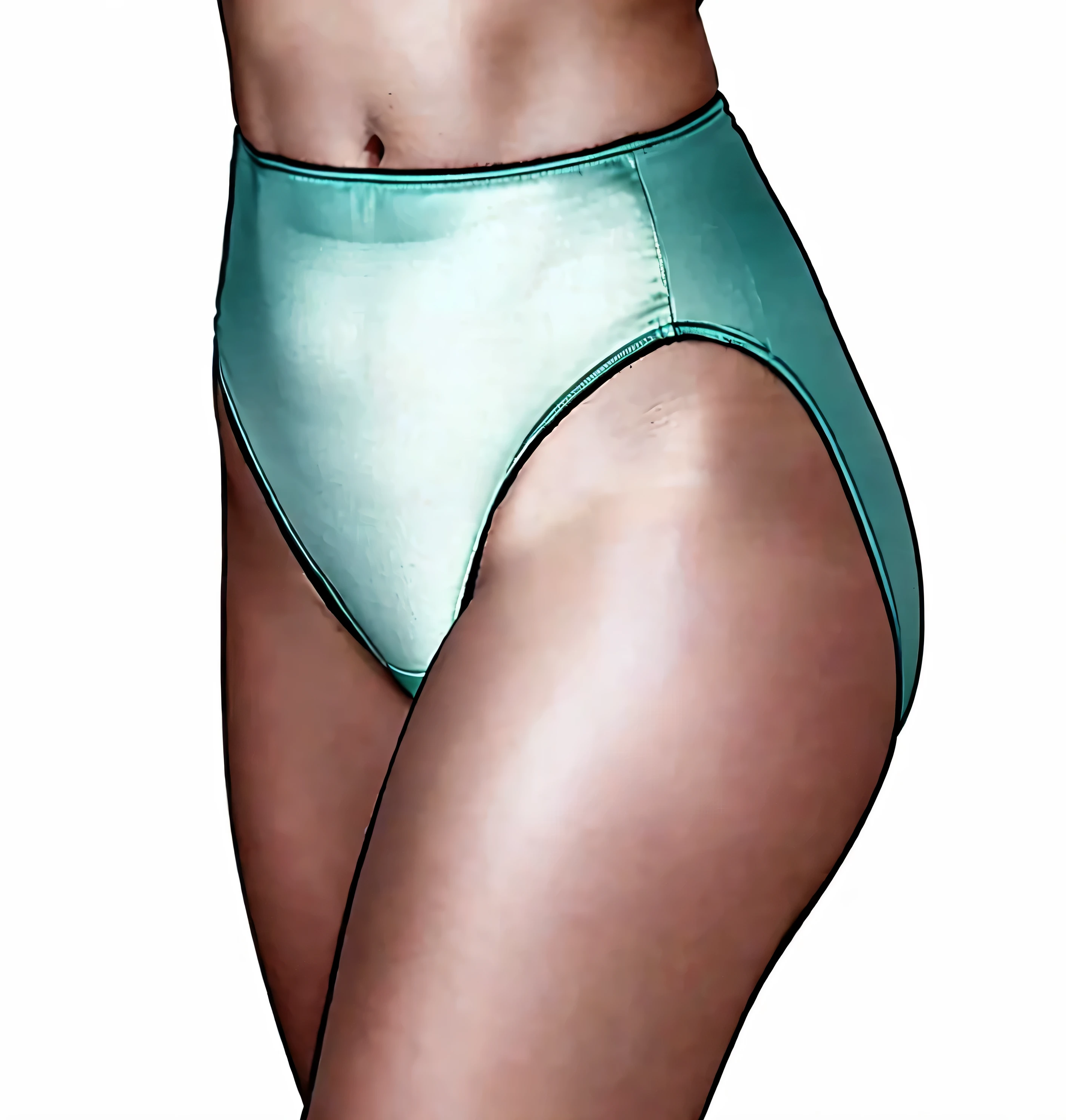 ((masterpiece, best quality)), ((29 year old)), (((Curvy))), ((Caucasian woman)), ((teal high cut panties)), (((Large Hips))), Cropped image, (((photo realistic)))