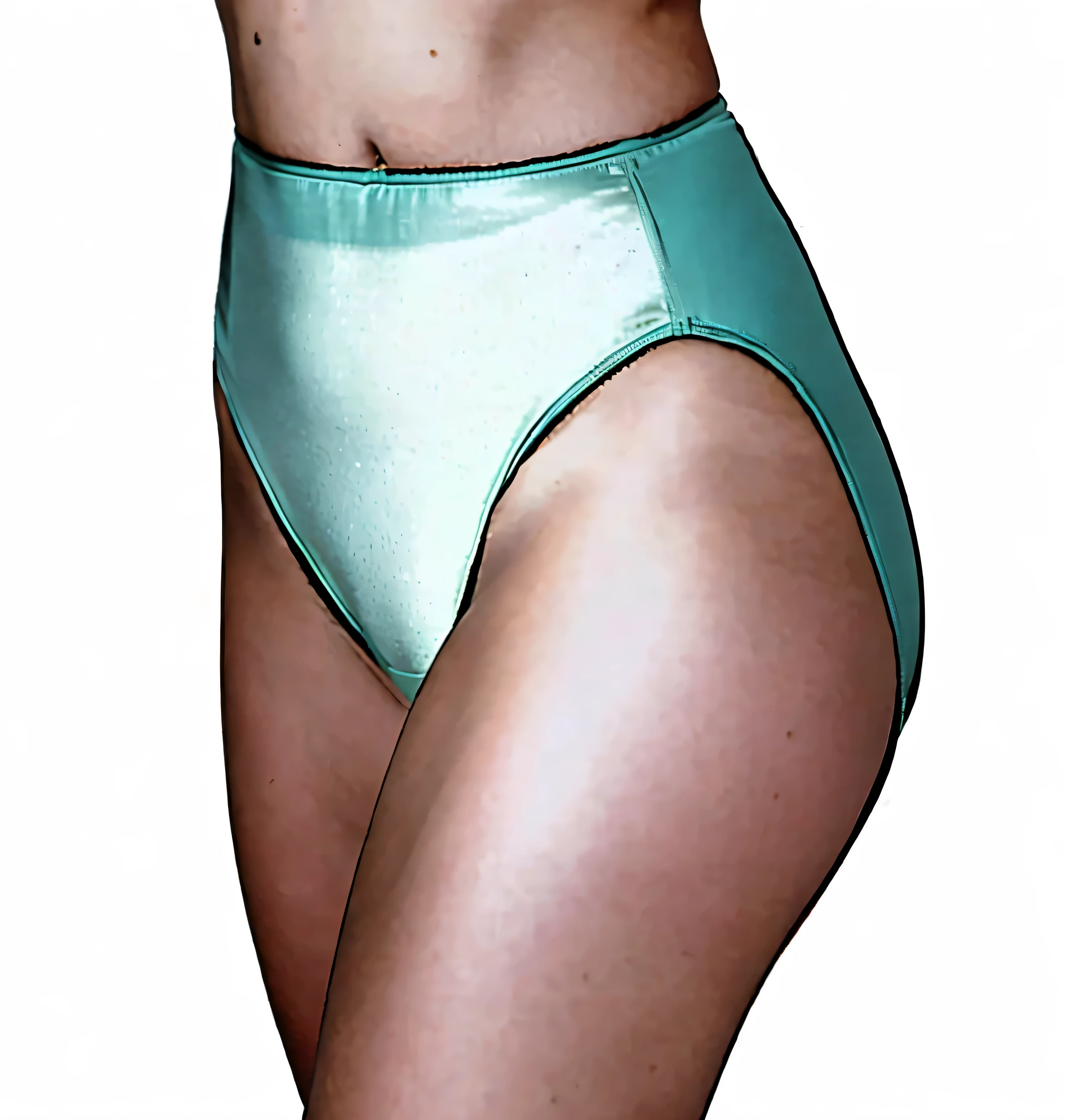 ((masterpiece, best quality)), ((29 year old)), (((Curvy))), ((Caucasian woman)), ((teal high cut panties)), (((Large Hips))), Cropped image, (((photo realistic))), ((80's film, 80's movie scene, 80's TV Style))