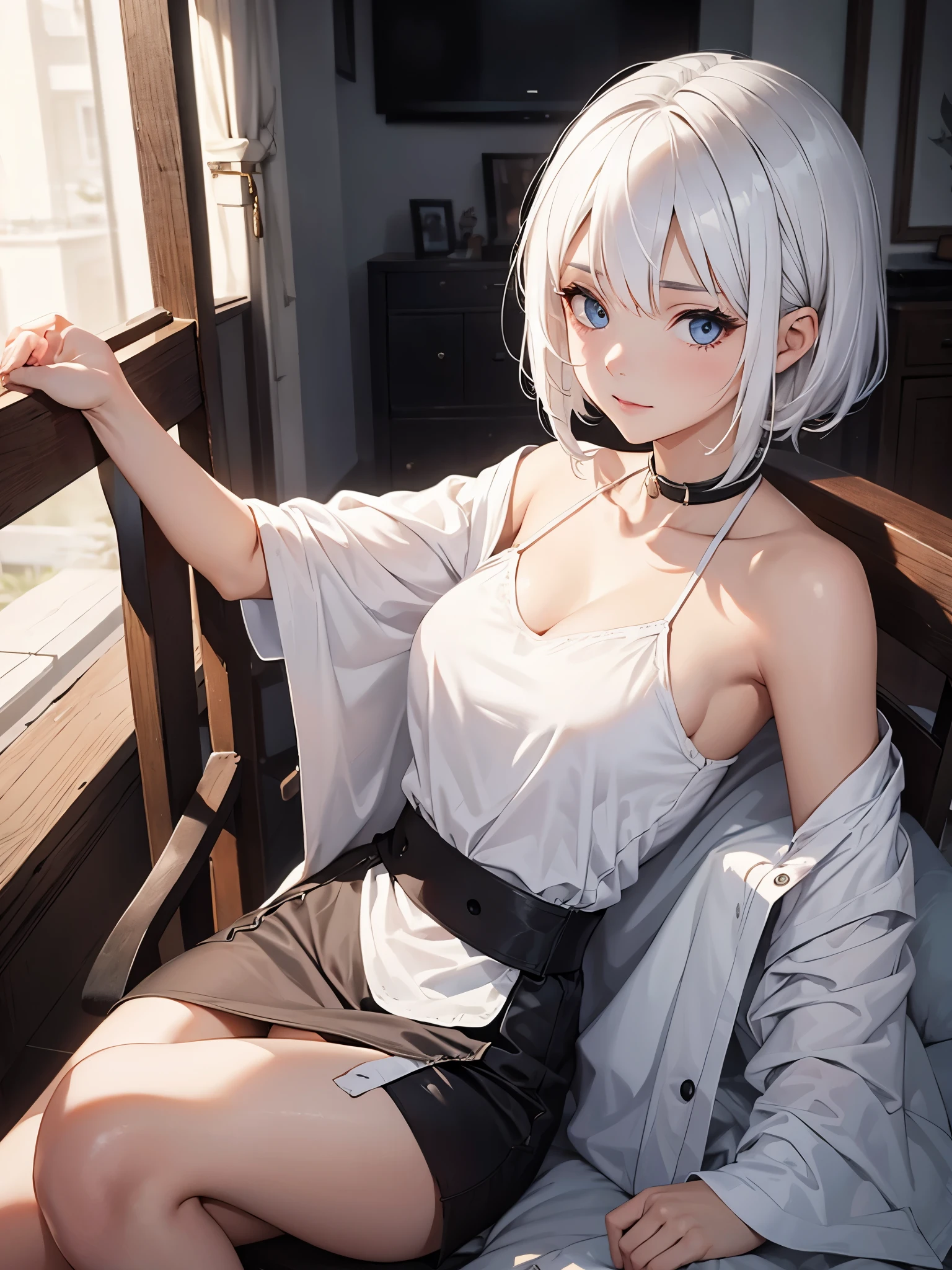 A mature girl, white hair