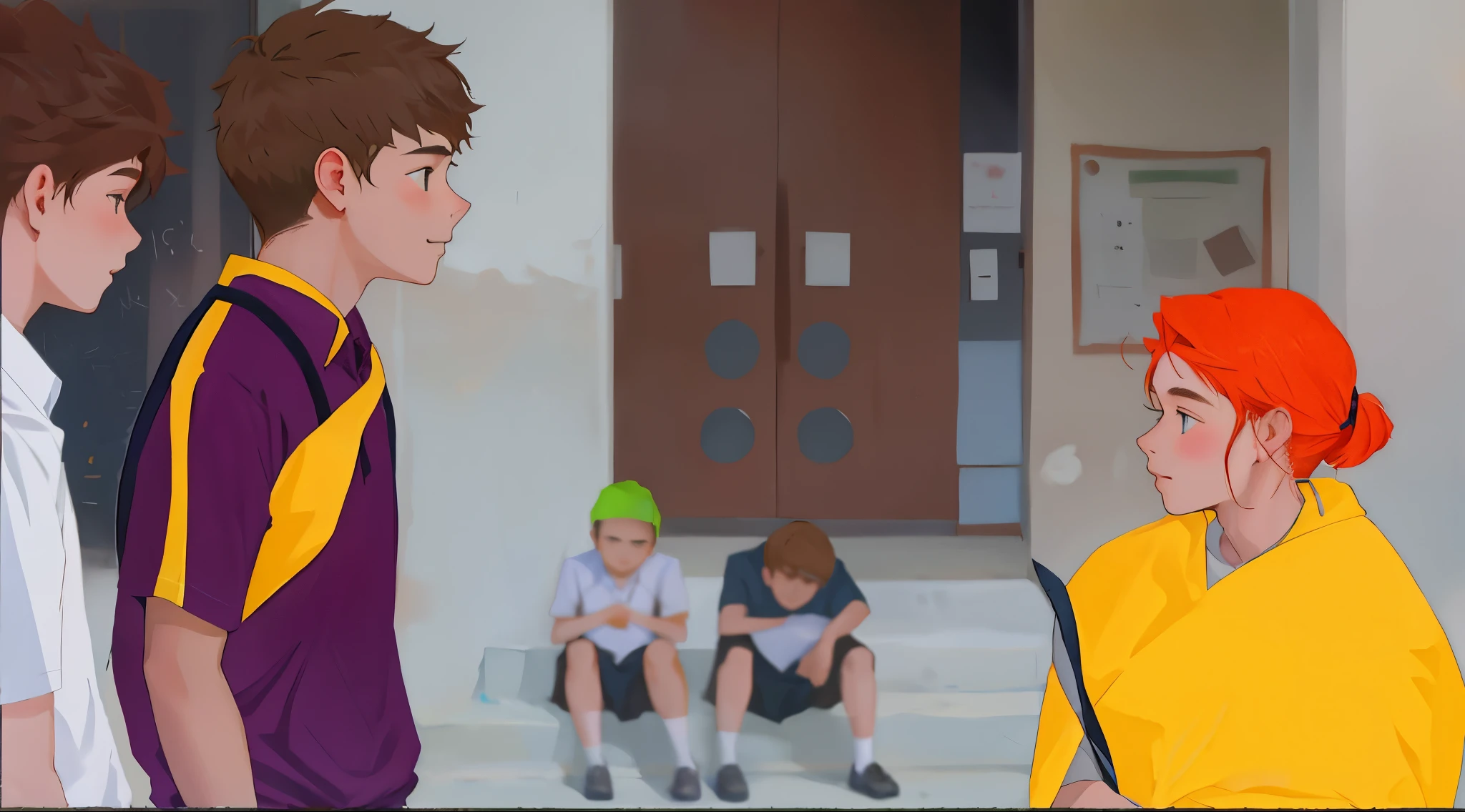 There is a cute 16 year old boy in front of his teacher