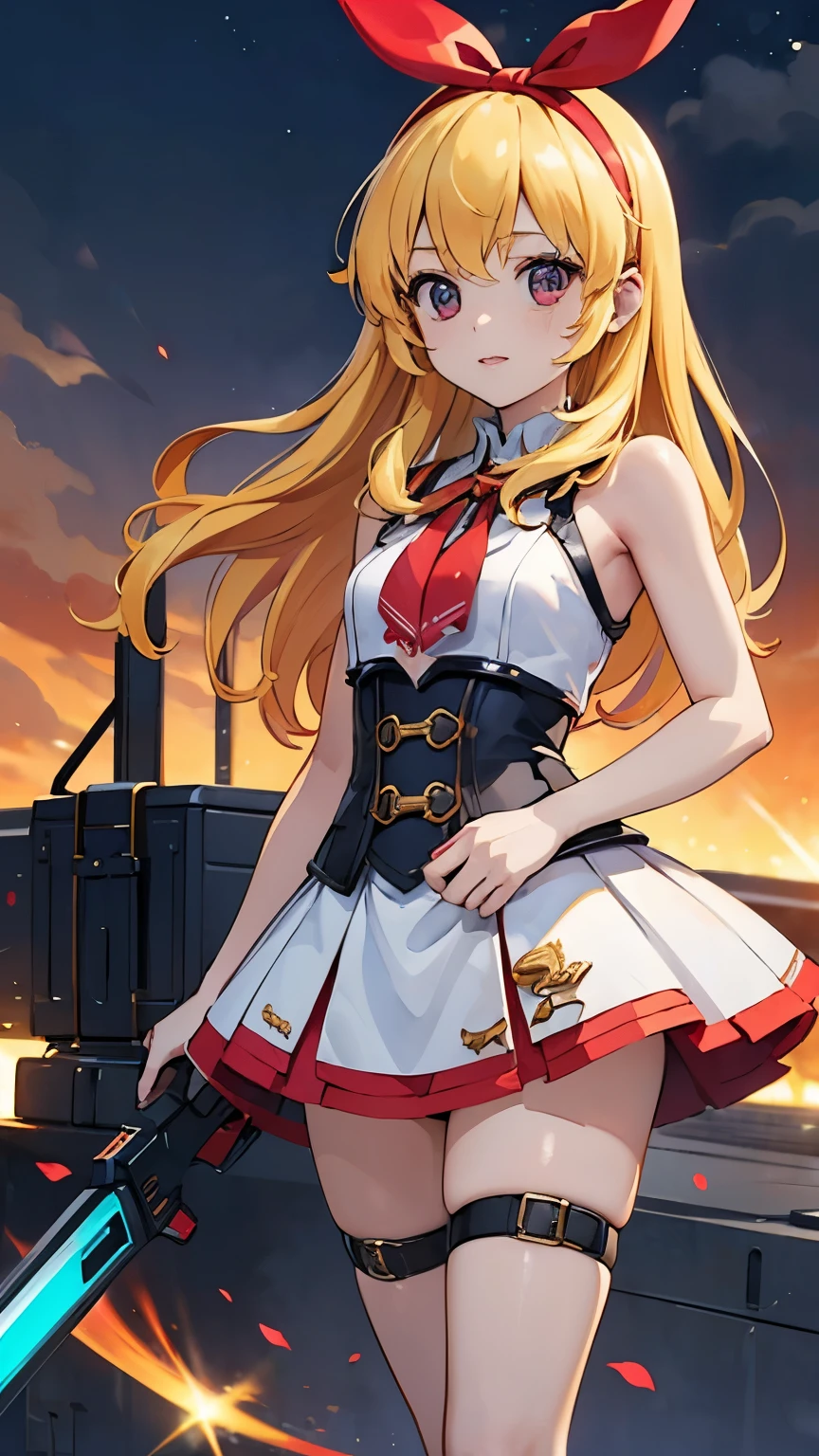 (((アズールレーン)))、(セイレーン)Background: jet black sea, battleship girl, girl, rubble of battleship, black and golden eyes, grey skin, evil smile