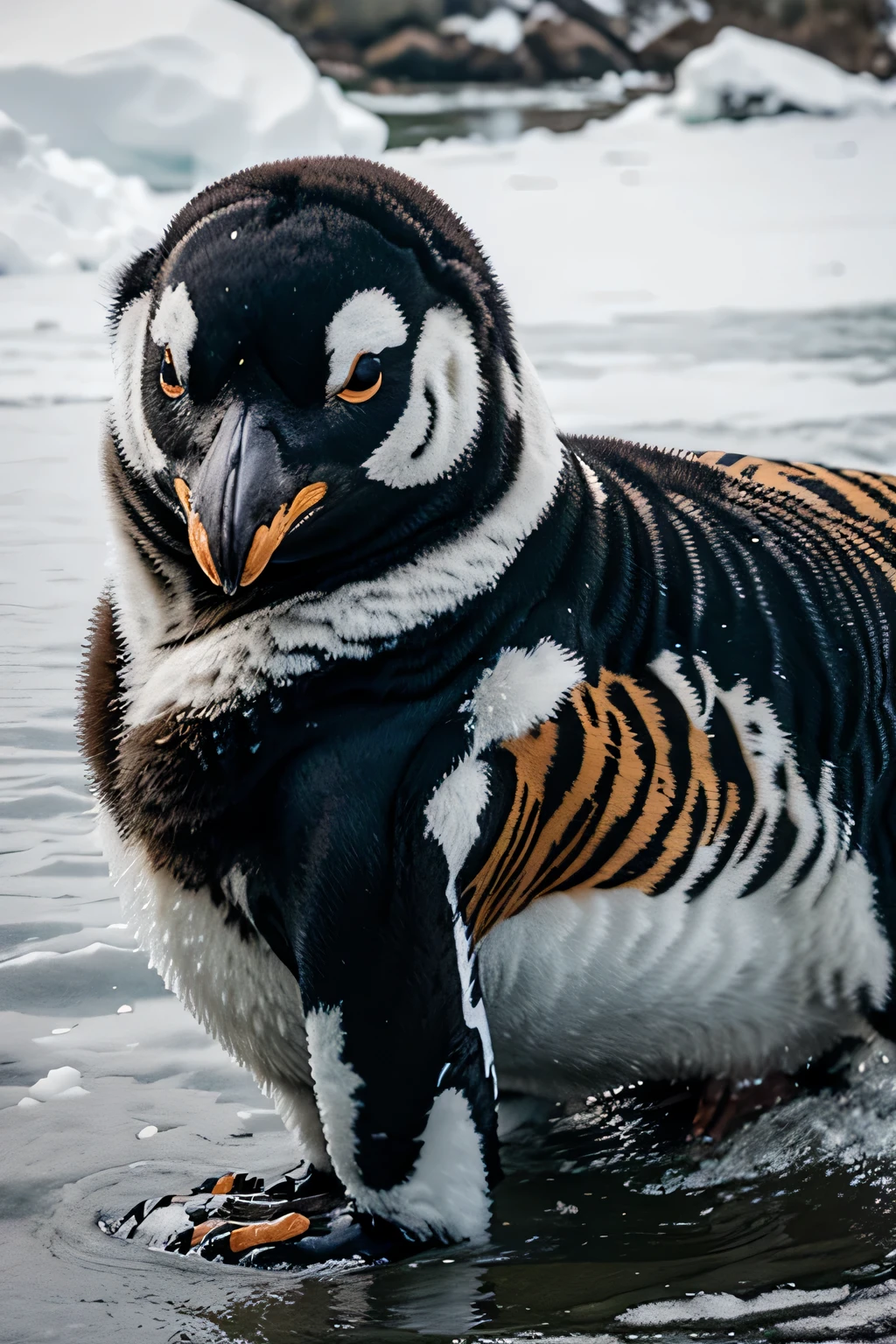 realistic version of a penguin with tiger features