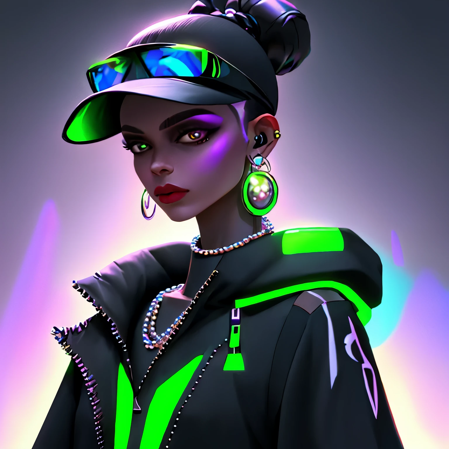  with the pearl earring, vestindo roupa cyberpunk, brinco volumoso de alta tecnologia, olhando para o visor, dramatic lighting, na cidade escura, neon lights