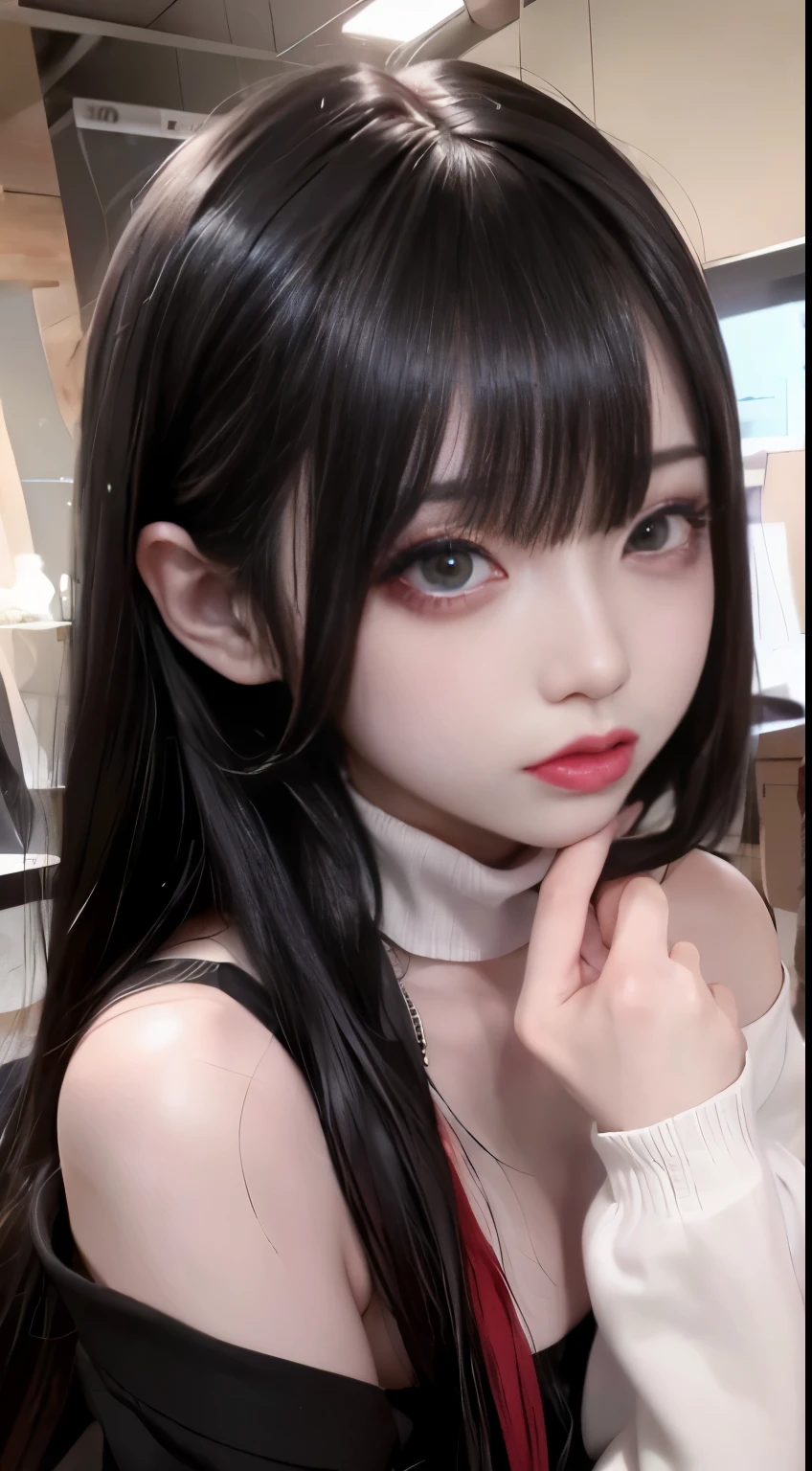 Long Black Hair beautiful Girl,blunt bangs,innocent face, taiwanese female,sexy,nude,night club,lipgloss,eyelashes,light skin,beauty face,makeup, gloss-face,light skin,black eyes, narrow waist,masterpiece, <lora:fashionGirl_v50:0.6>, <lora:Moxin_10:0.6>