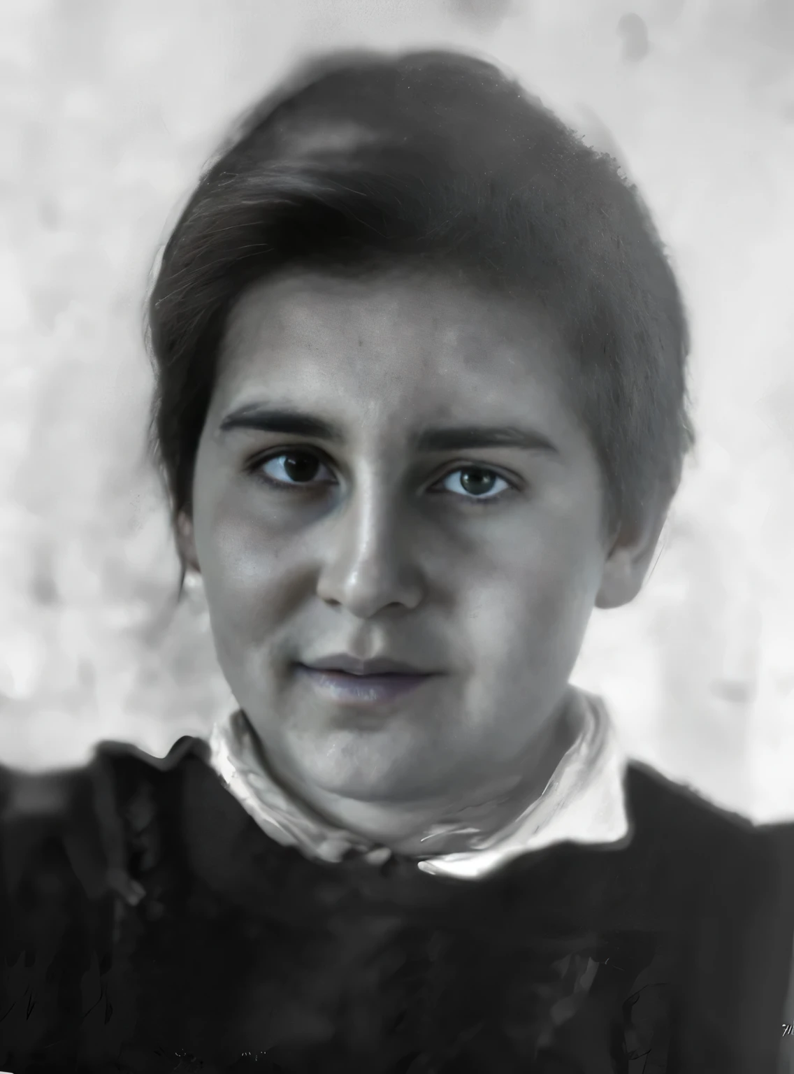 arafed foto en blanco y negro de una mujer con corbata, inspired by Anna Füssli, foto de una mujer, inspirado en bela nagy abodi, by Lucía Peka, retrato del rostro de una mujer, rostro restaurado realista, inspired by Slobodan Pejić, inspired by Gabrijel Jurkić