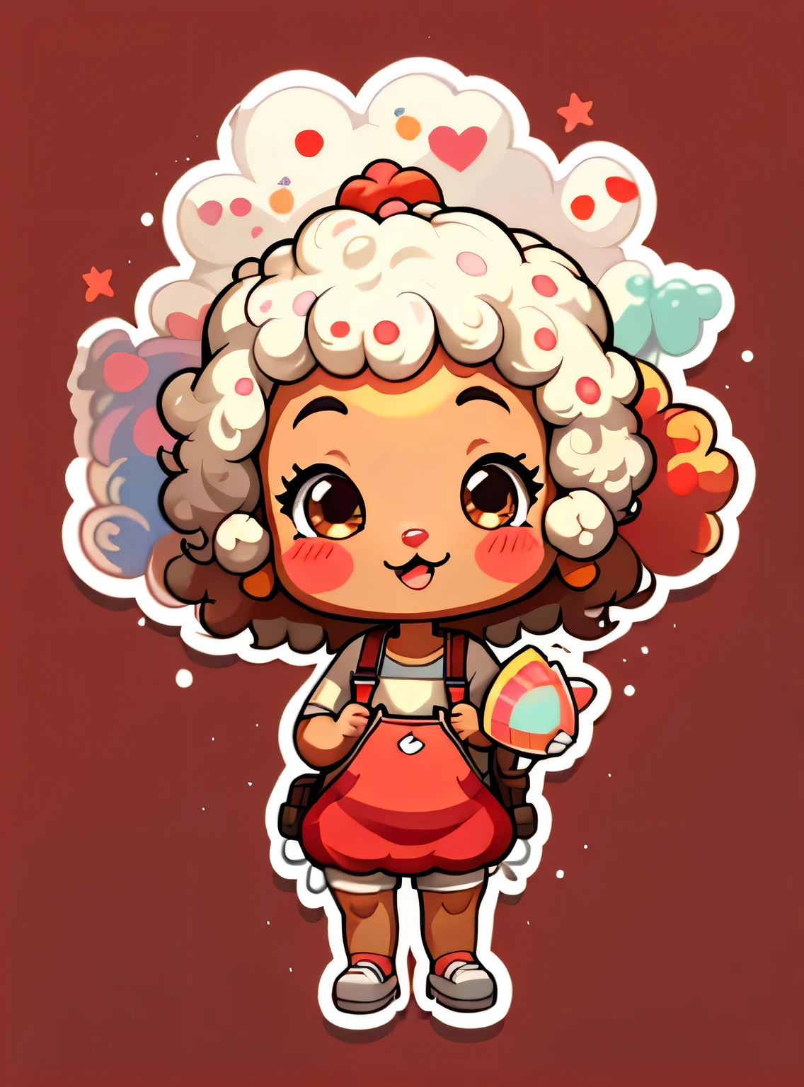 adesivo,1 garota afro,bonitinho,kawaii,bonitinho,fundo vermelho chibi,