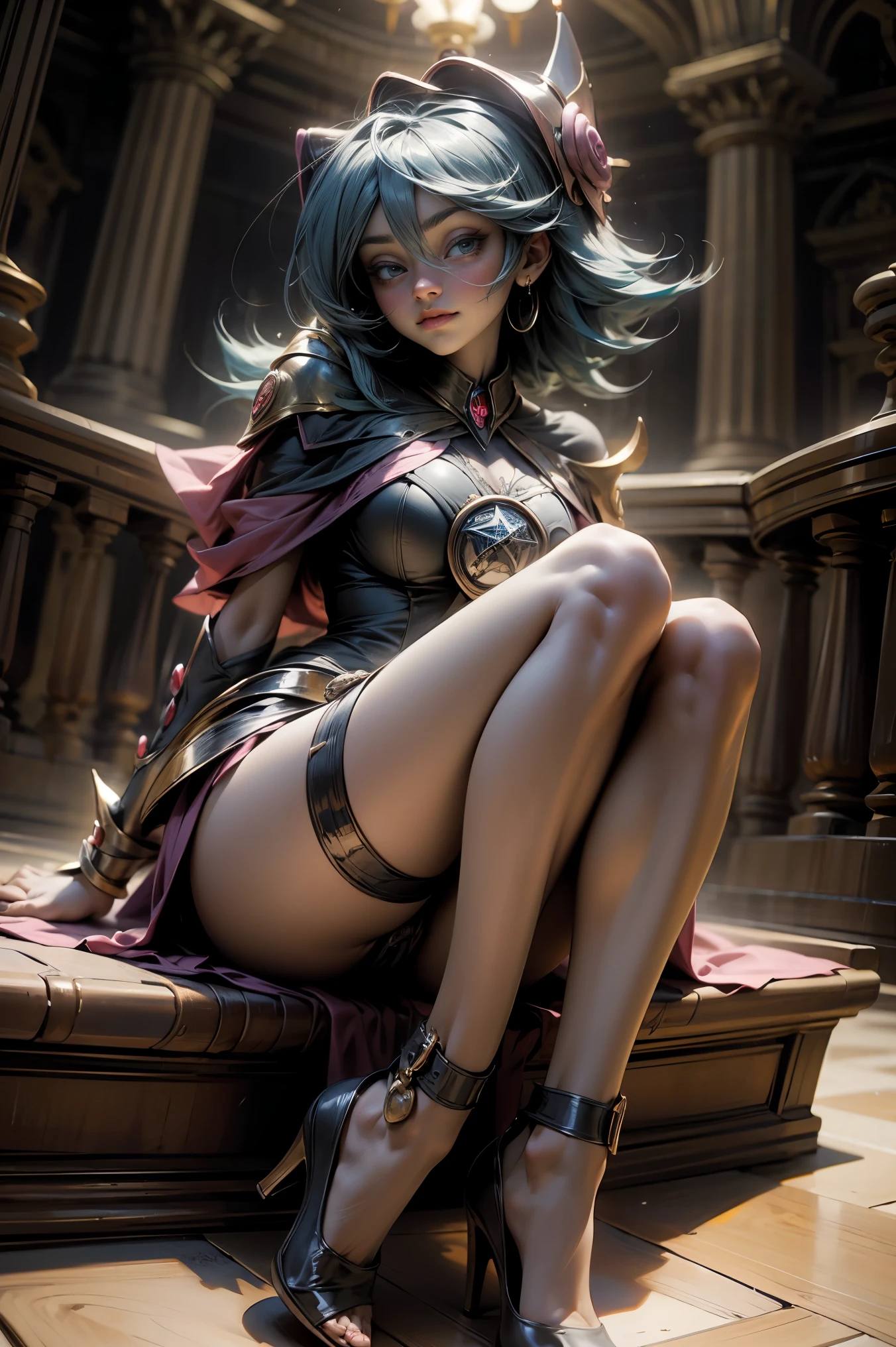 (obra maestra:1.2), (La mejor calidad:1.2), perfect lighting, Chica Maga Oscura lanzando un echizo, posando de pie. tetas medianas visibles, escote transparente, bata azul,, Destellos, Yugioh juego, The magic of the heart. LIGHTS OF THE HEART, Romantic heart. Ella usa tacones. Tiene tacones. Usa tacones