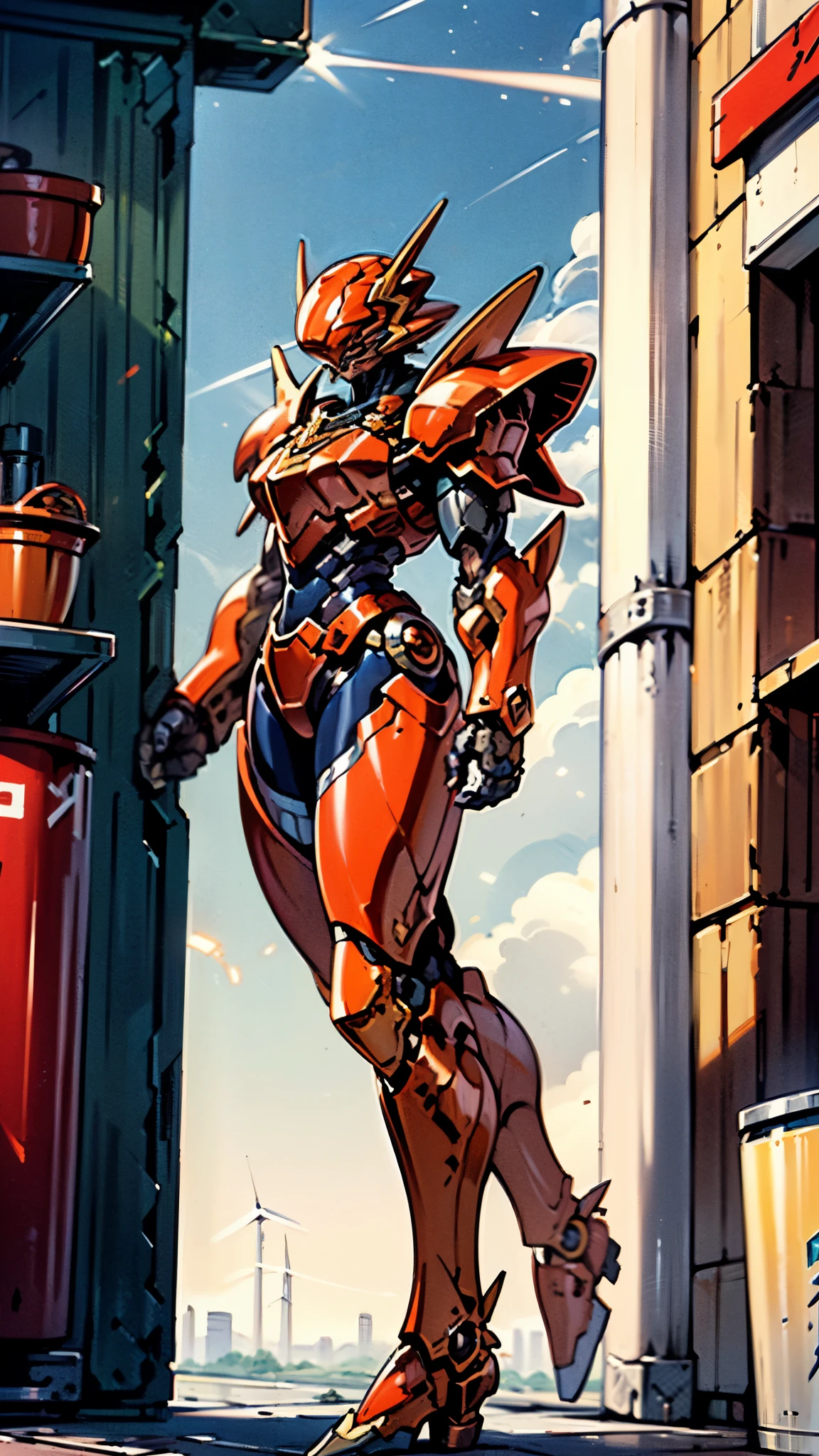 A woman adorned in fantasy-style full-body armor, a crown-concept fully enclosed helmet that unveils only her eyes, a composite layered chest plate, fully encompassing shoulder and hand guards, a lightweight waist armor, form-fitting shin guards, the overall design is heavy-duty yet flexible, ((the armor gleams with a golden glow, complemented by red and blue accents)), exhibiting a noble aura, she floats above a fantasy-surreal high-tech city, this character embodies a finely crafted fantasy-surreal style armored hero in anime style, exquisite and mature manga art style, (Queen bee mixed with Spider concept Armor, plasma, blood), ((Element, energy, elegant, goddess, femminine:1.5)), metallic, high definition, best quality, highres, ultra-detailed, ultra-fine painting, extremely delicate, professional, anatomically correct, symmetrical face, extremely detailed eyes and face, high quality eyes, creativity, RAW photo, UHD, 32k, Natural light, cinematic lighting, masterpiece-anatomy-perfect, masterpiece:1.5