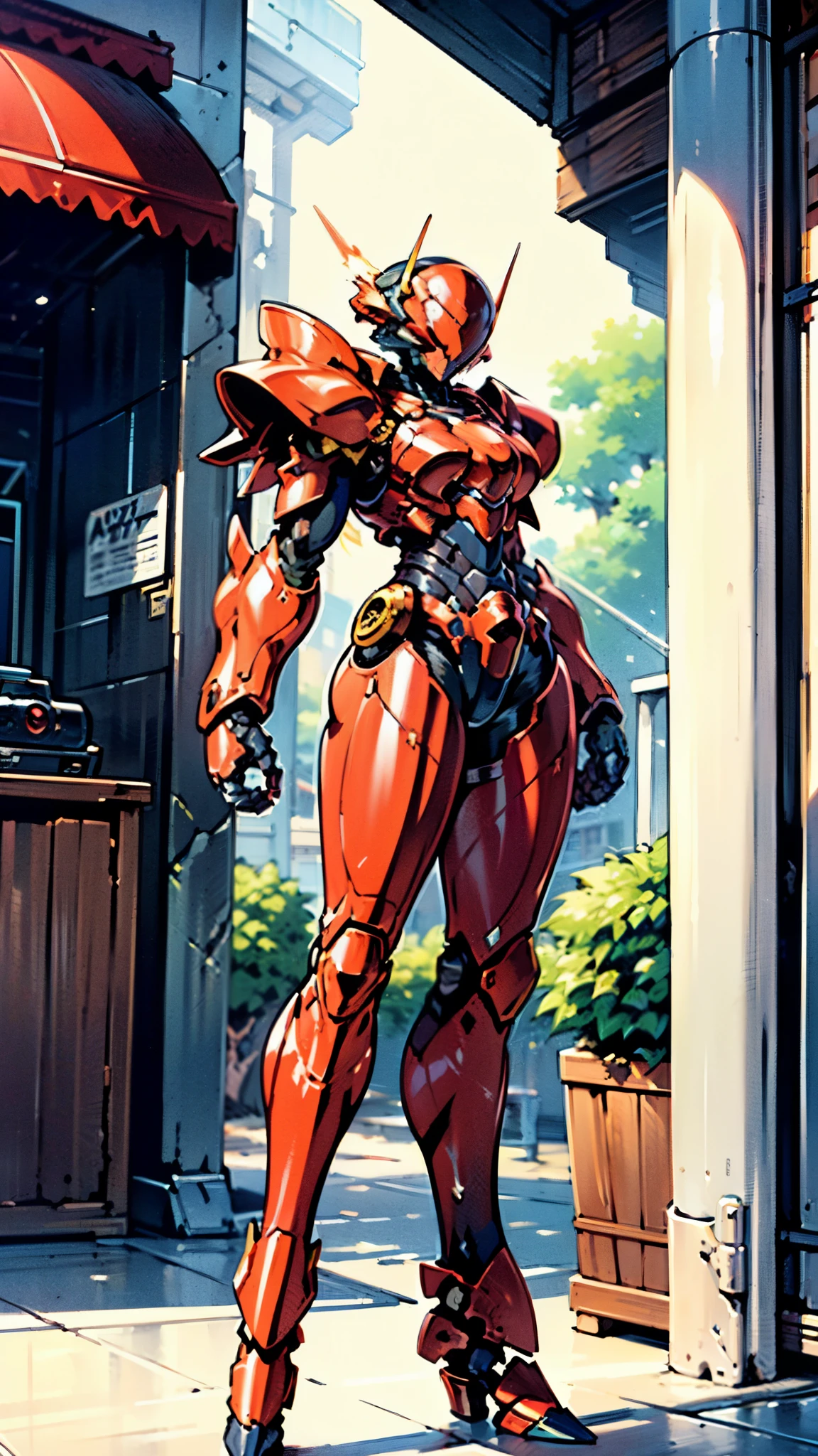 A woman adorned in fantasy-style full-body armor, a crown-concept fully enclosed helmet that unveils only her eyes, a composite layered chest plate, fully encompassing shoulder and hand guards, a lightweight waist armor, form-fitting shin guards, the overall design is heavy-duty yet flexible, ((the armor gleams with a golden glow, complemented by red and blue accents)), exhibiting a noble aura, she floats above a fantasy-surreal high-tech city, this character embodies a finely crafted fantasy-surreal style armored hero in anime style, exquisite and mature manga art style, (Queen bee mixed with Spider concept Armor, plasma, blood), ((Element, energy, elegant, goddess, femminine:1.5)), metallic, high definition, best quality, highres, ultra-detailed, ultra-fine painting, extremely delicate, professional, anatomically correct, symmetrical face, extremely detailed eyes and face, high quality eyes, creativity, RAW photo, UHD, 32k, Natural light, cinematic lighting, masterpiece-anatomy-perfect, masterpiece:1.5