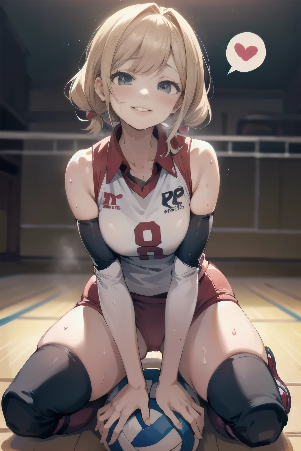 unity 8k wallpaper, anatomically correct, (((masterpiece))), (((best quality))), (((ultra detailed))), (((high-resolution))), ((Ultimate cutie)), perfect hands, perfect finger, (((good anatomy))), detailed beautiful face, shiny hair, (((gyaru))), (potbelly), (curvy), medium breasts, ((Thick thighs)), (((solo))), ((seductive smile)), (((blush))),
BREAK, (((sit astride the perfectly spherical shape 6-inch volleyball))), (((Straddling a perfectly spherical 6" volleyball))), (((Perfectly spherical 6" volleyball fits perfectly crotch))), BREAK, (((Rub the Perfectly spherical 6" volleyball against crotch))), (masturbation),
BREAK, (Collared volleyball uniforms), sleeveless, ((buruma)), ((kneepad)), pussy juice stained, (elbow pad), (((sweat))), (((covered in sweat))), ((deep breathing)), in Volleyball Court, indoor, lighting, looking at viewer, full body, (spoken heart)