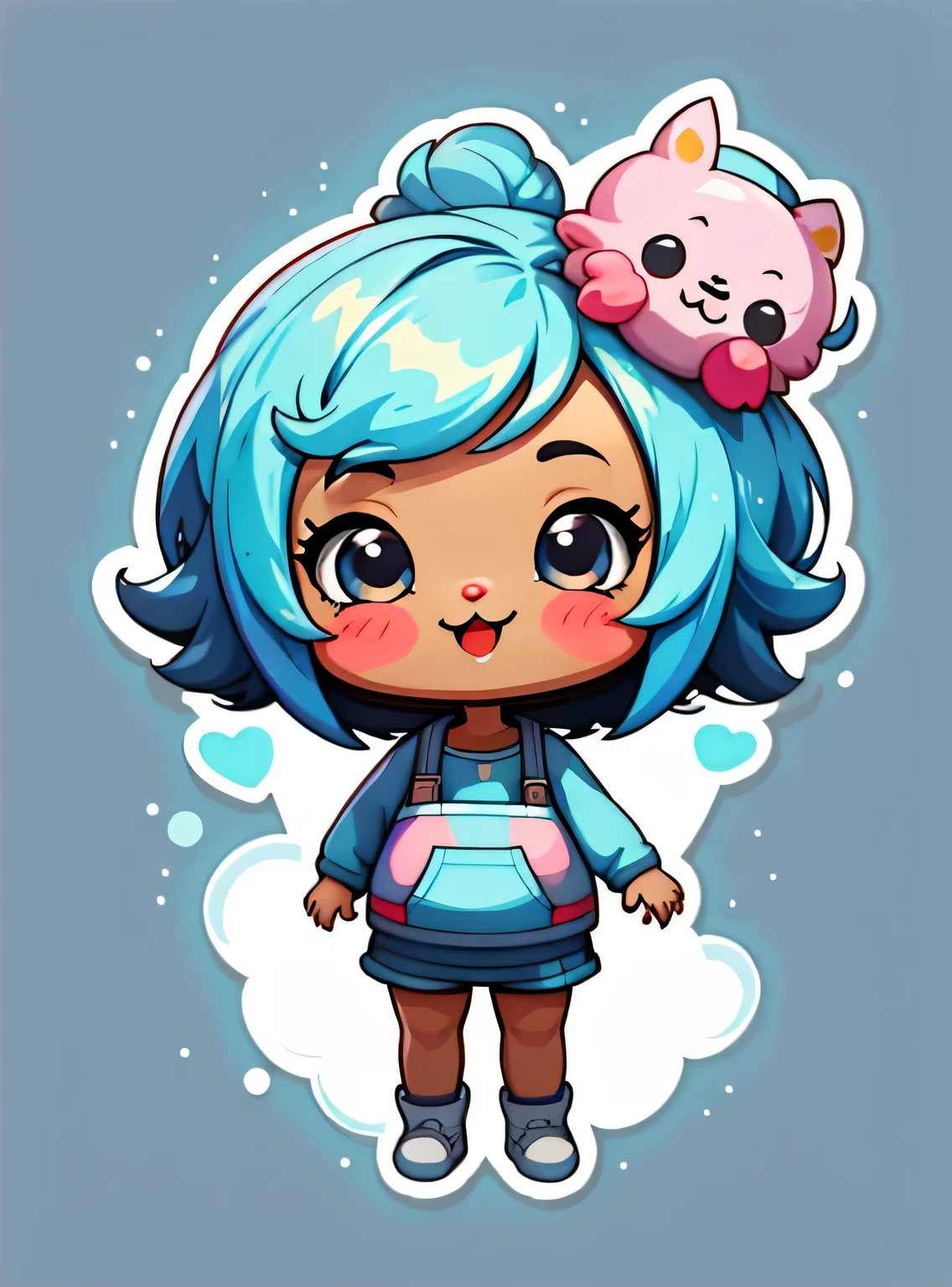 adesivo,1 garota negra,bonitinho,kawaii,bonitinho,fundo azul chibi,
